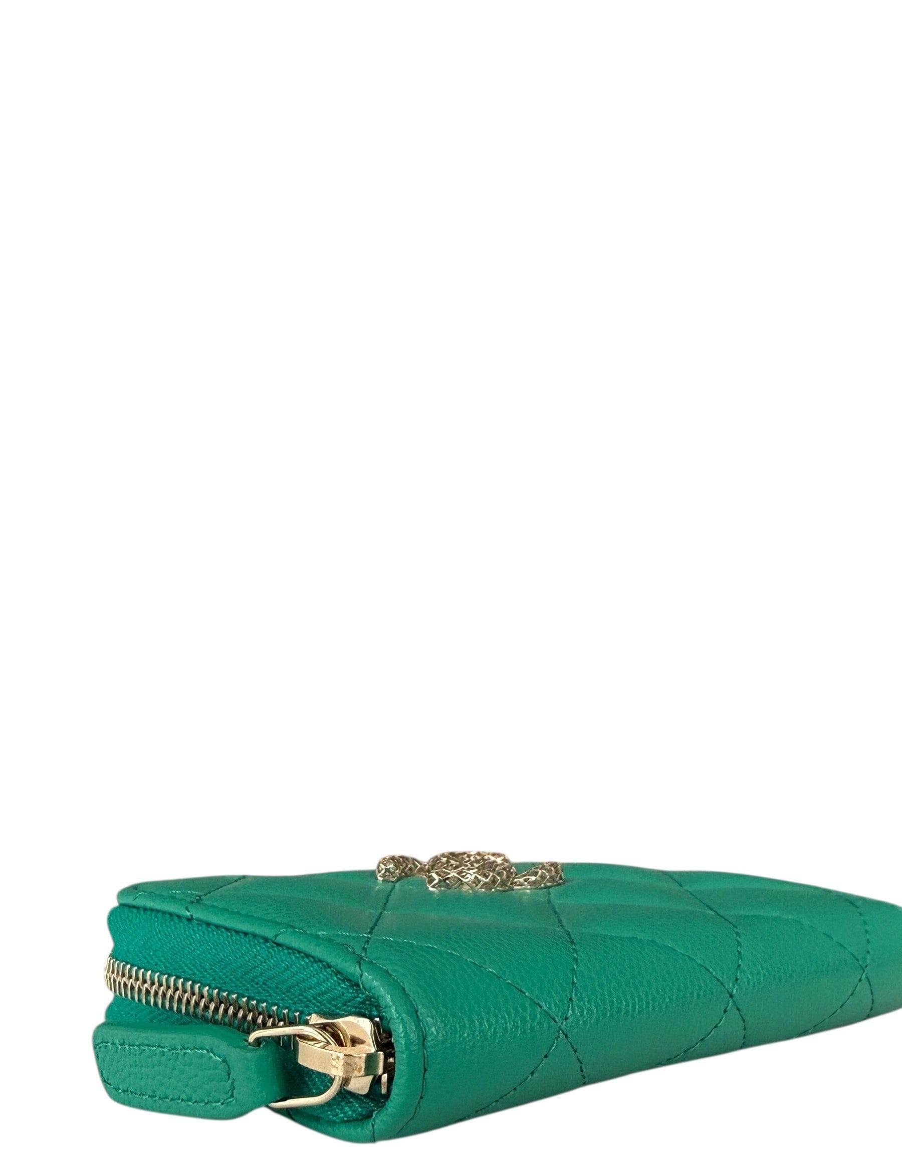 ASC Resale Chanel Green Caviar Quilted Zip Coin Purse