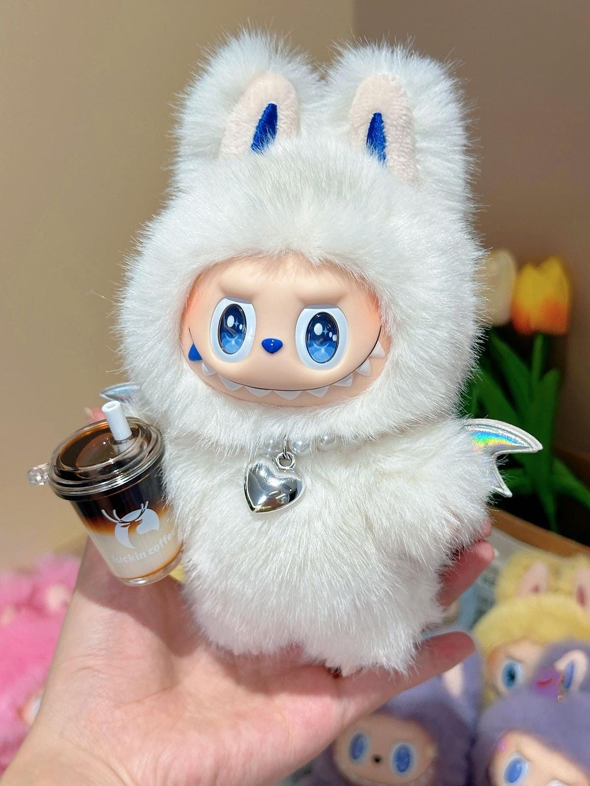 Handmade Latte Labubu Inspired Plush Doll – Cute Collectible Art Toy with Coffee Theme, Custom Fan Art Gift