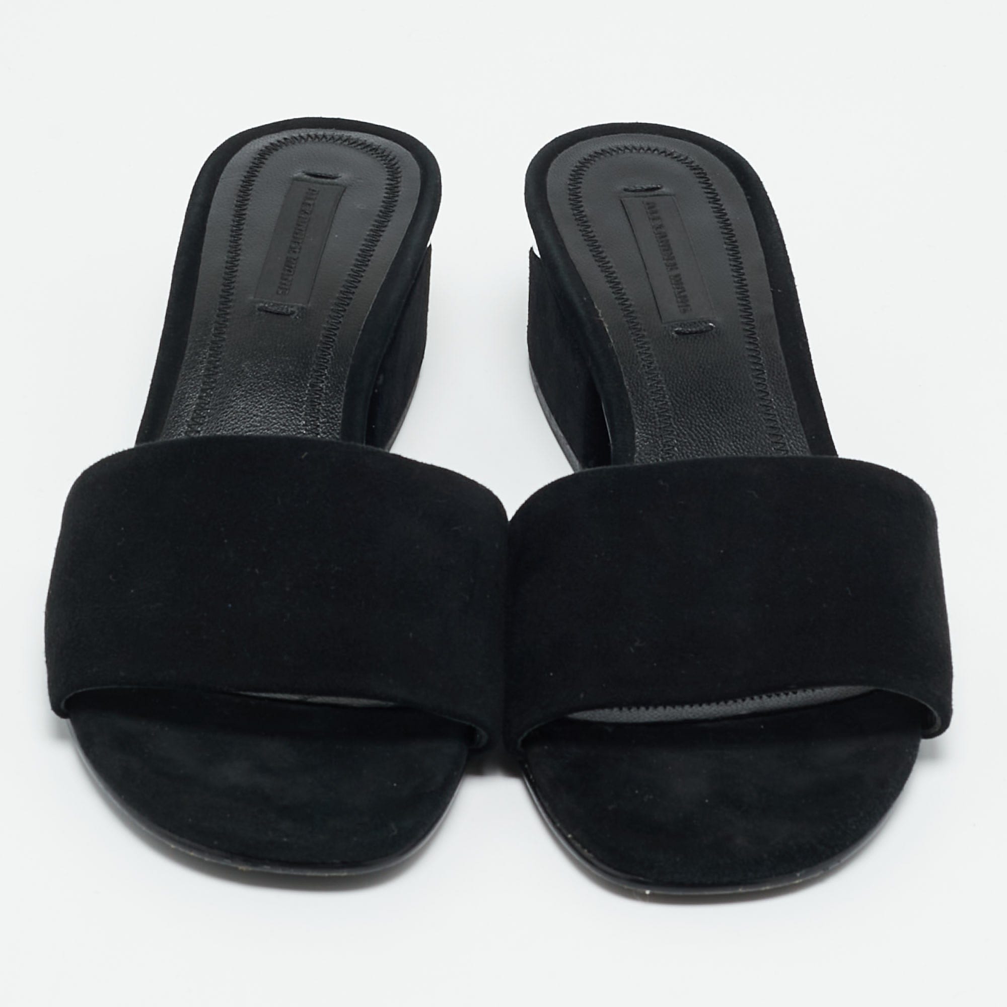 Alexander Wang Black Suede Cut - Out Block Heel Slide Sandals