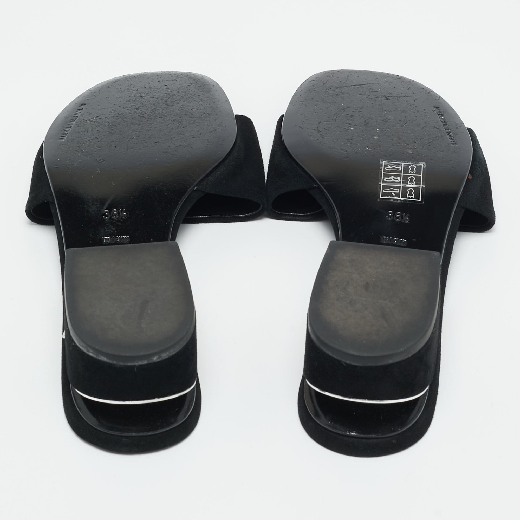 Alexander Wang Black Suede Cut - Out Block Heel Slide Sandals