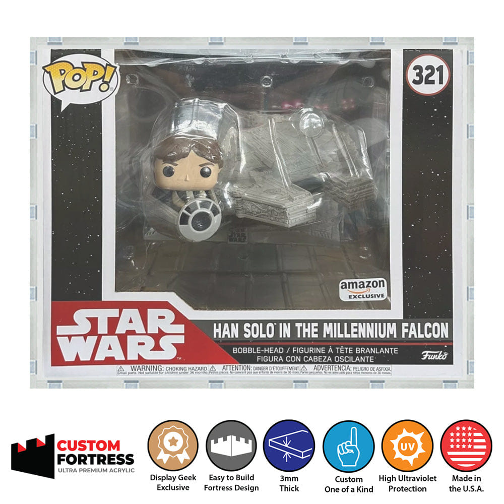 Flying Box Custom Acrylic Hard Case for POP RIDES MILLENNIUM FALCON Funko Pop Grail Boxes (3 mm thick, UV Resistant) Fits 11h x 13.3125w x 15.625d