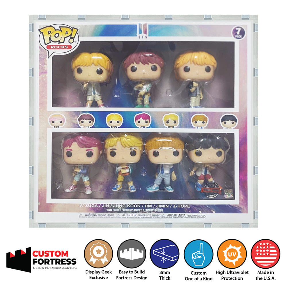 Flying Box Custom Acrylic Hard Case for 7 PACK BTS TALL Funko Pop Grail Boxes (3 mm thick, UV Resistant) Fits 12.5h x 13.2w x 3.5d