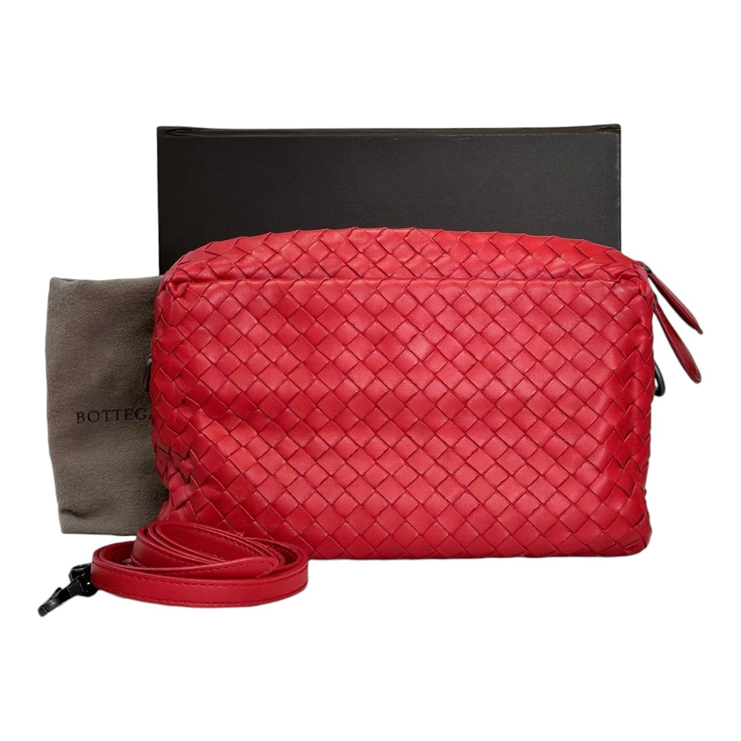 Bottega Venetta Bottega Veneta Red Intrecciato Nodini Strap Bag