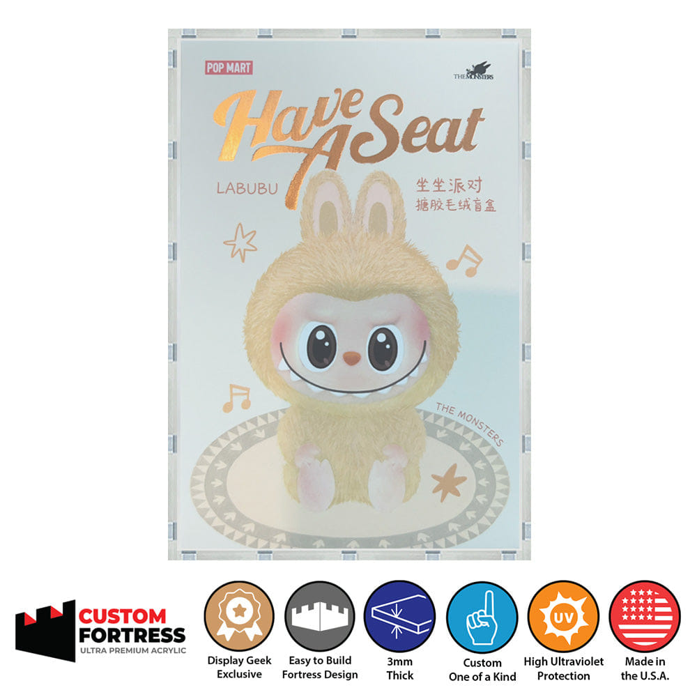 Flying Box Custom Acrylic Hard Case for HAVE A SEAT LABUBU BLIND BOX Pop Mart Box (3 mm thick, UV Resistant) Fits 5.9h x 4w x 3.2d