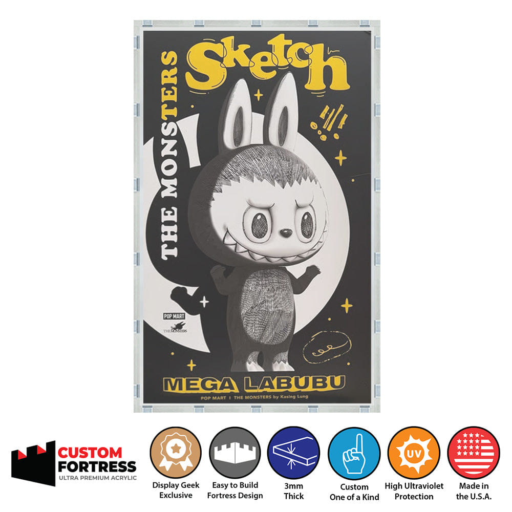 Flying Box Custom Acrylic Hard Case for SKETCH MEGA LABUBU 400% TOY Pop Mart Box (3 mm thick, UV Resistant) Fits 14.9h x 9.2w x 6.7d