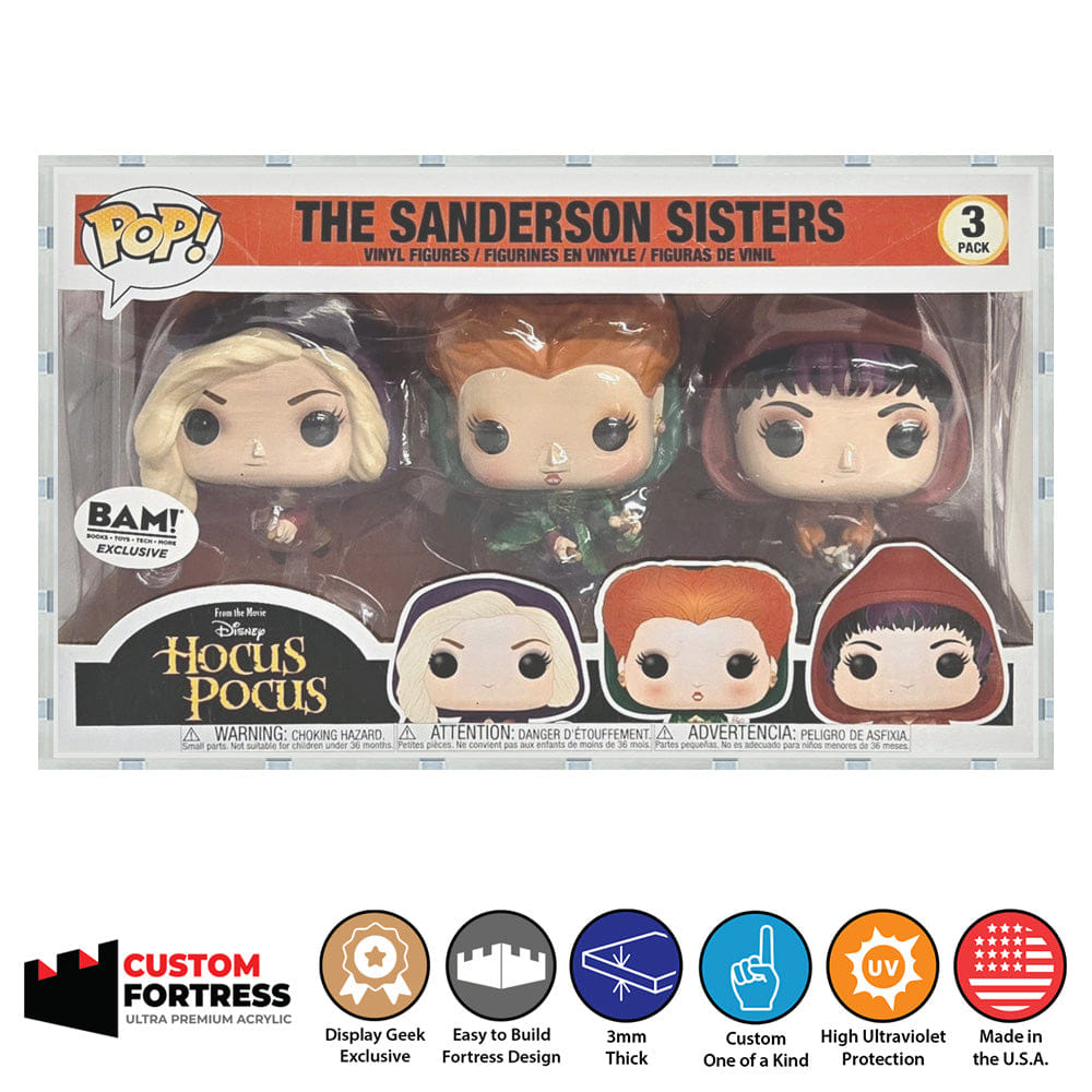 Flying Box Custom Acrylic Hard Case for 3 PACK SANDERSON SISTERS BAM Funko Pop Grail Boxes (3 mm thick, UV Resistant) Fits 6.25h x 10.25w x 4.5d