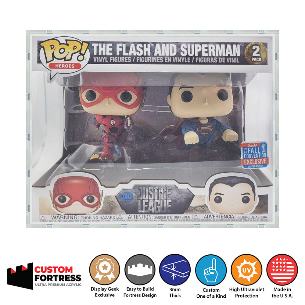 Flying Box Custom Acrylic Hard Case for 2 PACK FLASH & SUPERMAN RACING NYCC Funko Pop Grail Boxes (3 mm thick, UV Resistant) Fits 6h x 8w x 4.5d
