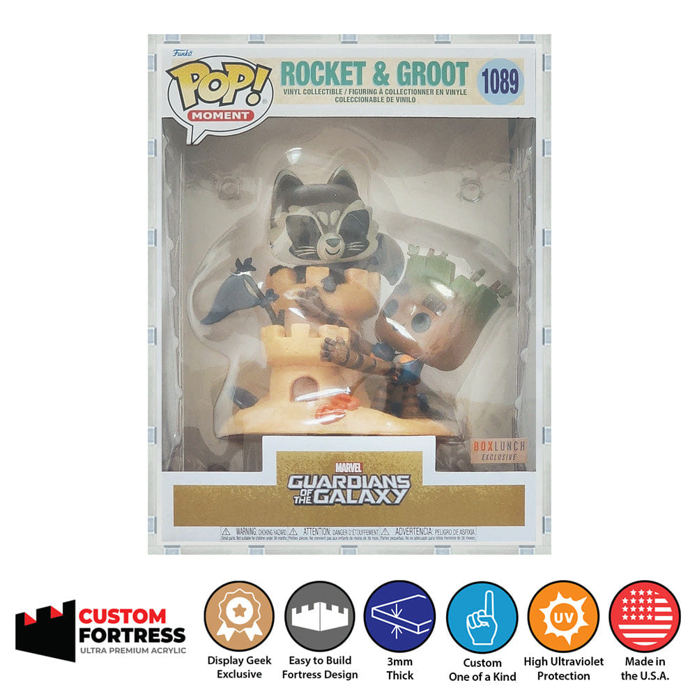 Flying Box Custom Acrylic Hard Case for POP MOMENT ROCKET & GROOT SANDCASTLE #1089 Funko Pop Grail Boxes (3 mm thick, UV Resistant) Fits 9.75h x 7.5w x 6.75d