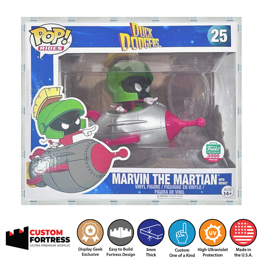 Flying Box Custom Acrylic Hard Case for POP RIDES MARVIN ROCKET #25 Funko Pop Grail Boxes (3 mm thick, UV Resistant) Fits 8.25h x 9.625w x 6.75d