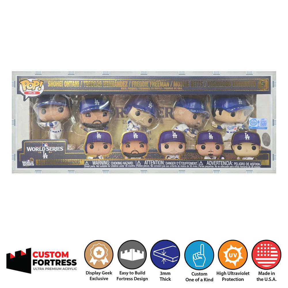 Flying Box Custom Acrylic Hard Case for 5 PACK DODGERS WORLD SERIES Funko Pop Grail Boxes (3 mm thick, UV Resistant) Fits 6.5h x 18w x 3.5d