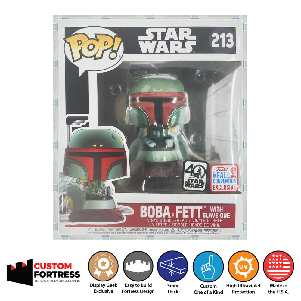 Flying Box Custom Acrylic Hard Case for POP RIDES BOBA FETT Funko Pop Grail Boxes (3 mm thick, UV Resistant) Fits 7h x 6w x 6d