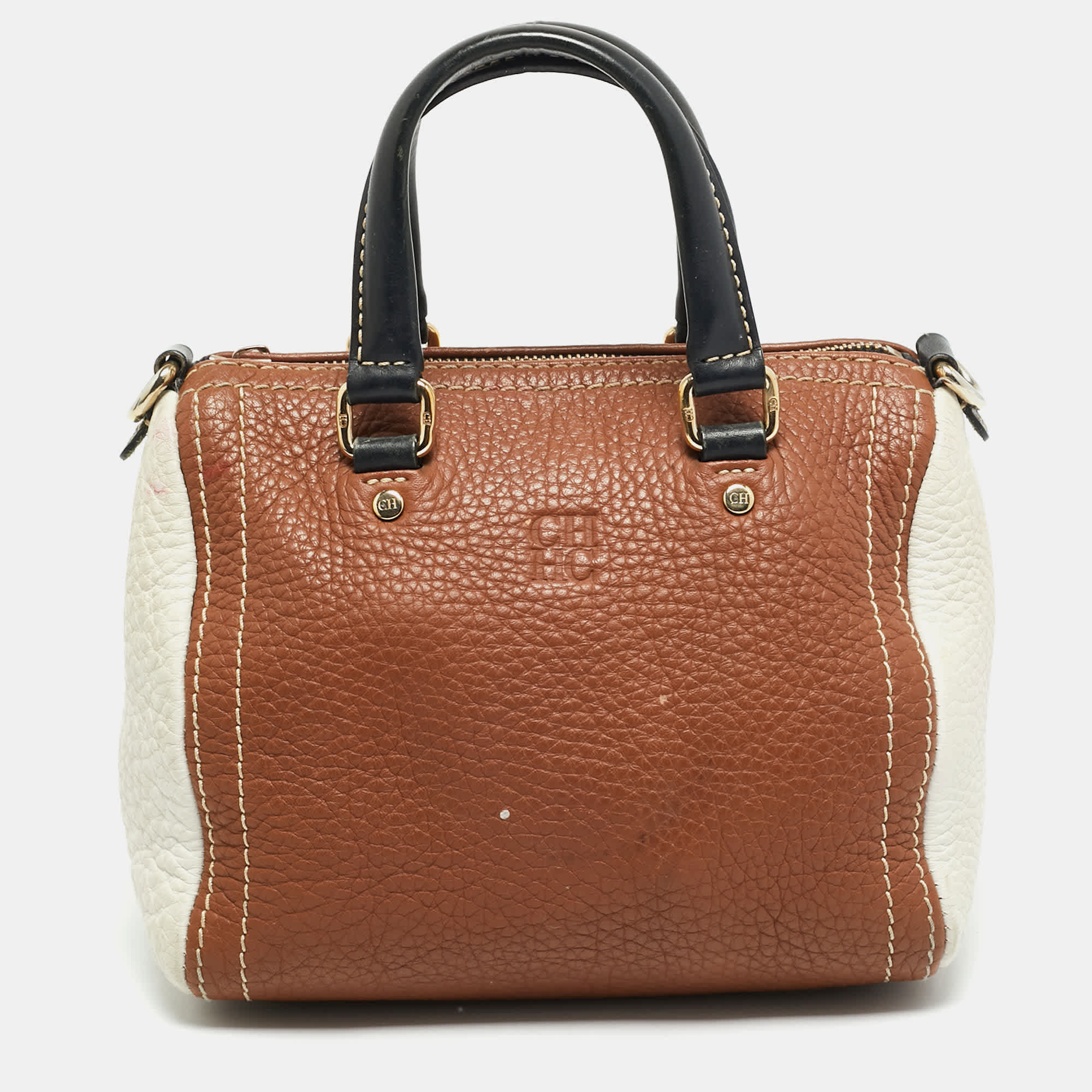 Ch Carolina Herrera Andy Mini Tri Color Leather Boston Bag