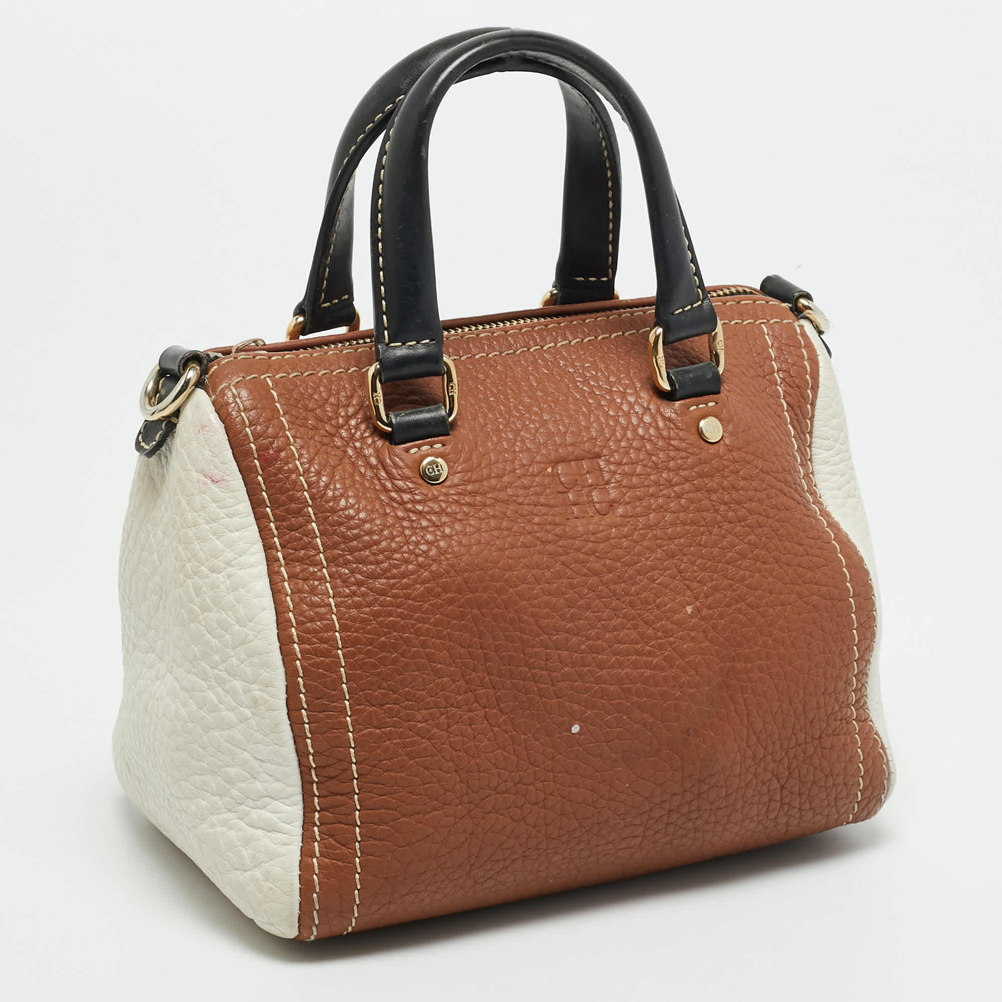 Ch Carolina Herrera Andy Mini Tri Color Leather Boston Bag