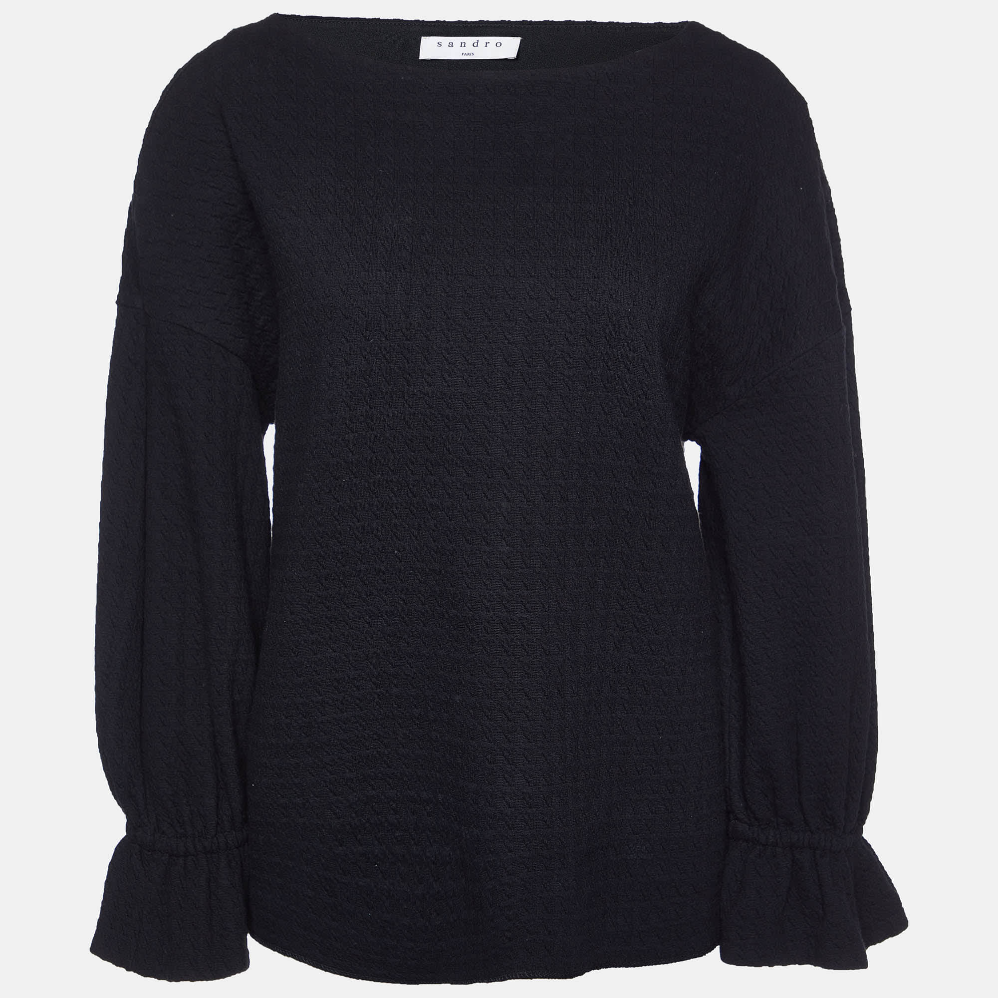 Sandro Black Cotton Lolipop Balloon Sleeve Top
