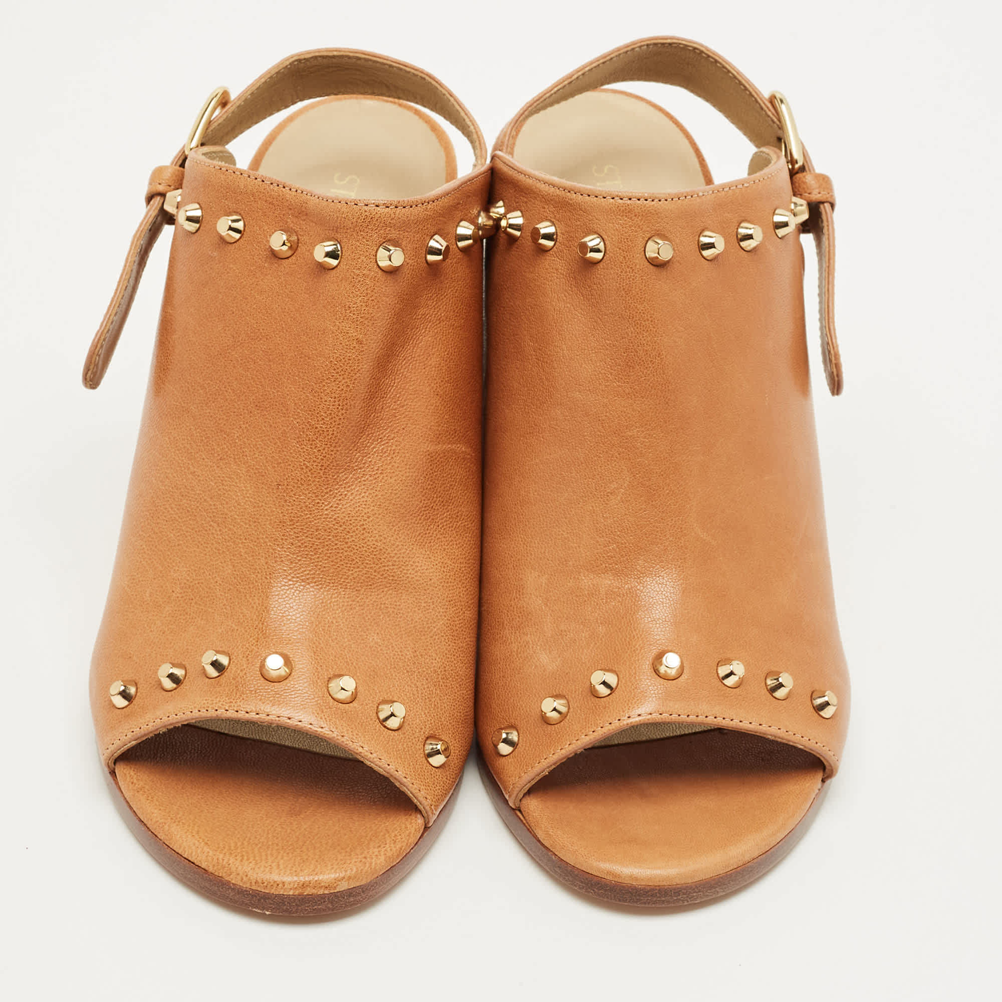 Stuart Weitzman Brown Leather Studded Slingback Sandals