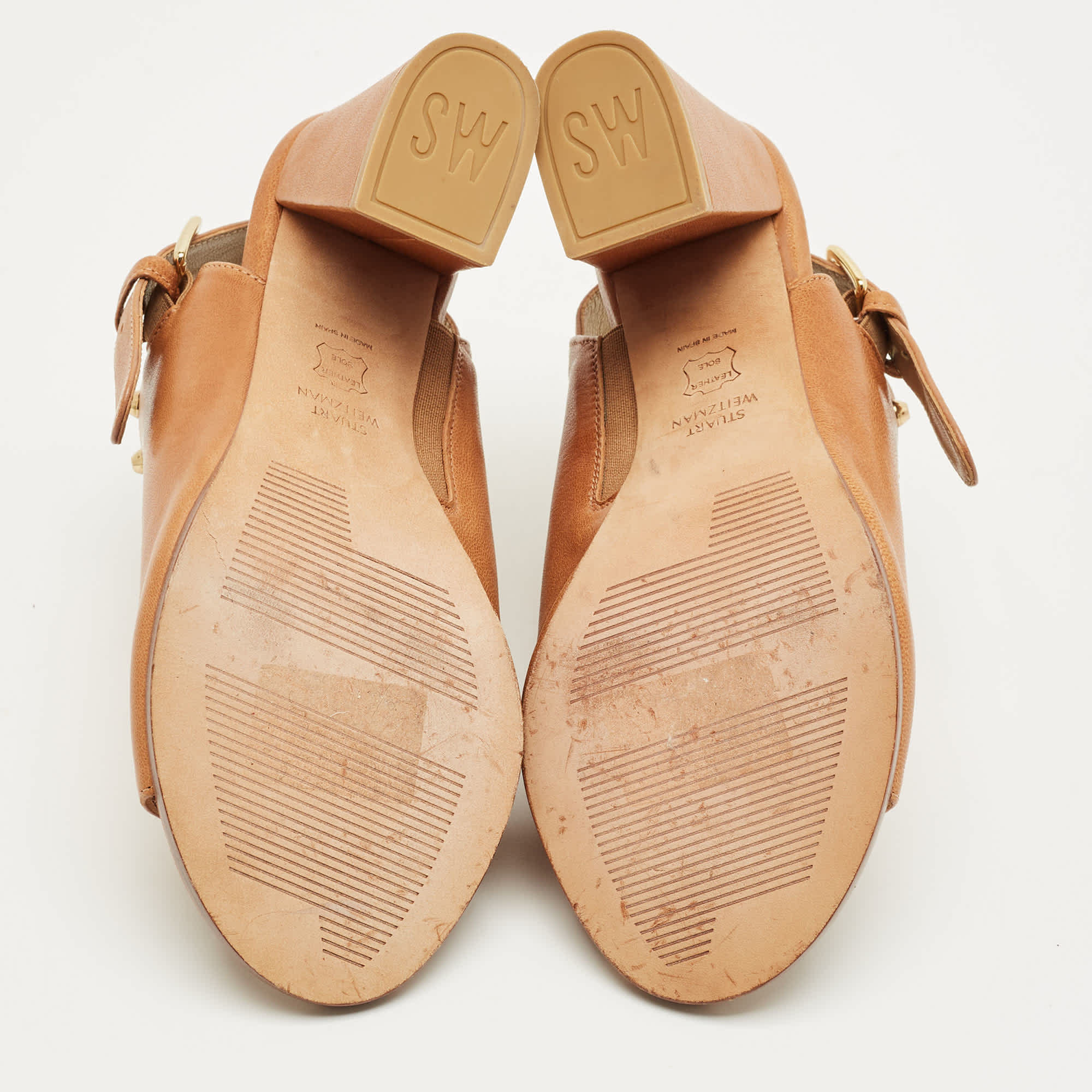 Stuart Weitzman Brown Leather Studded Slingback Sandals