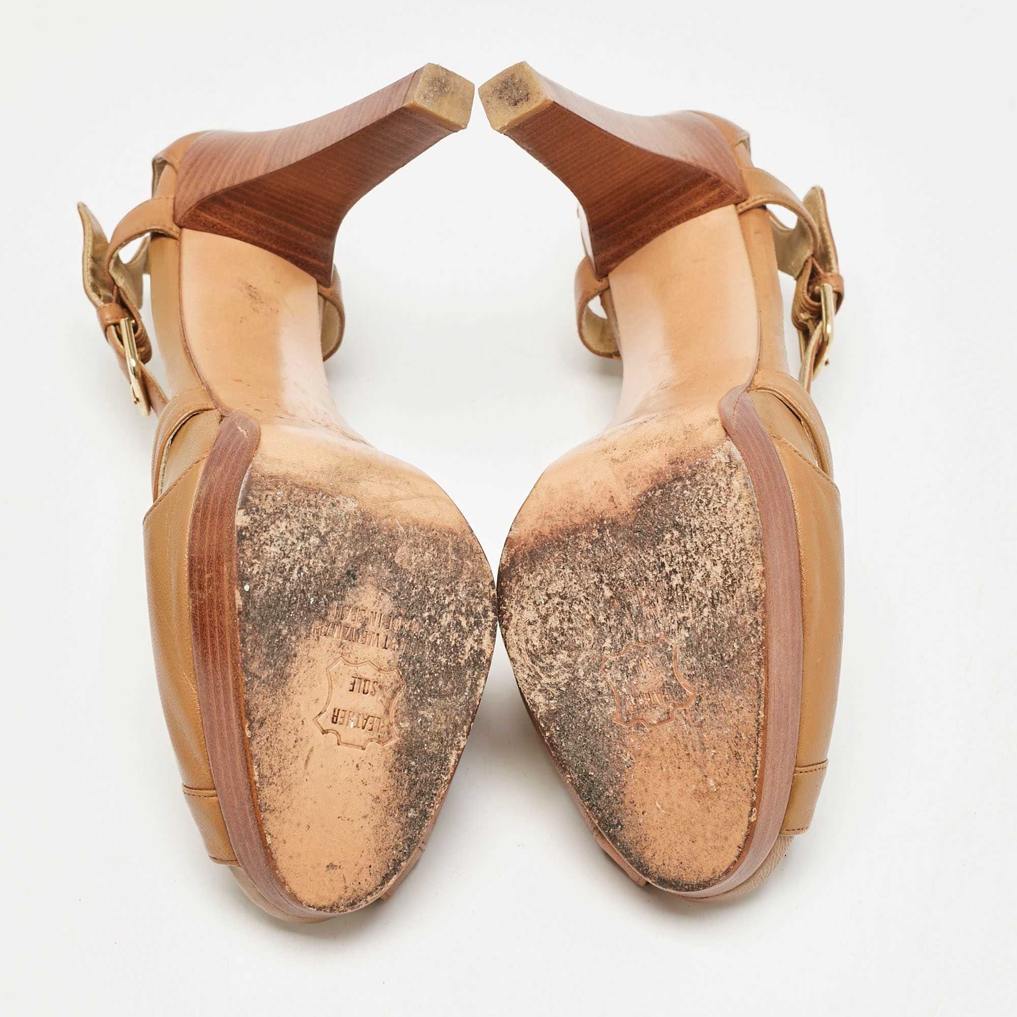 Stuart Weitzman Brown Leather Ankle Strap Peep Toe Sandals
