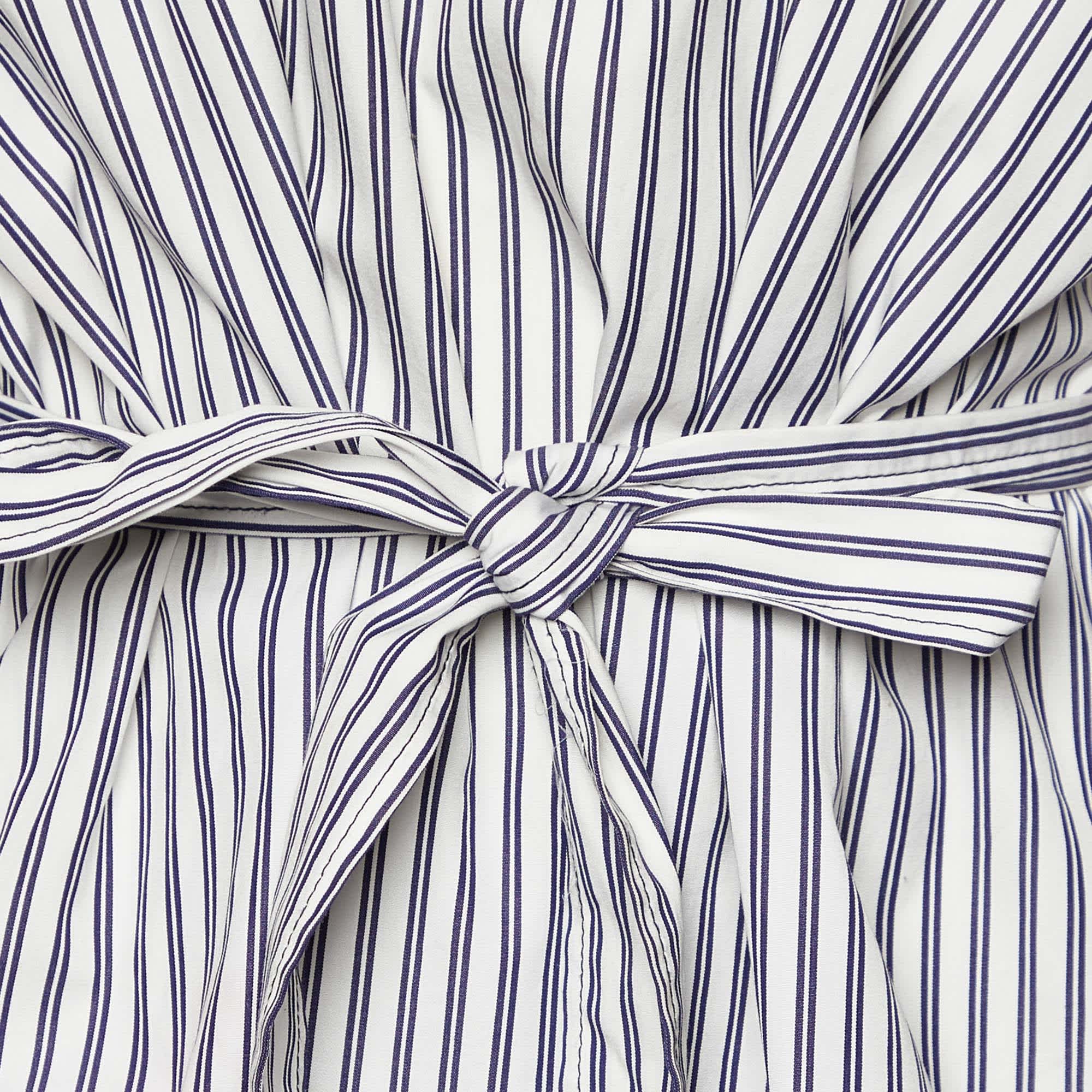 Sandro White/blue Striped Cotton Lace Trim Dorothee Top
