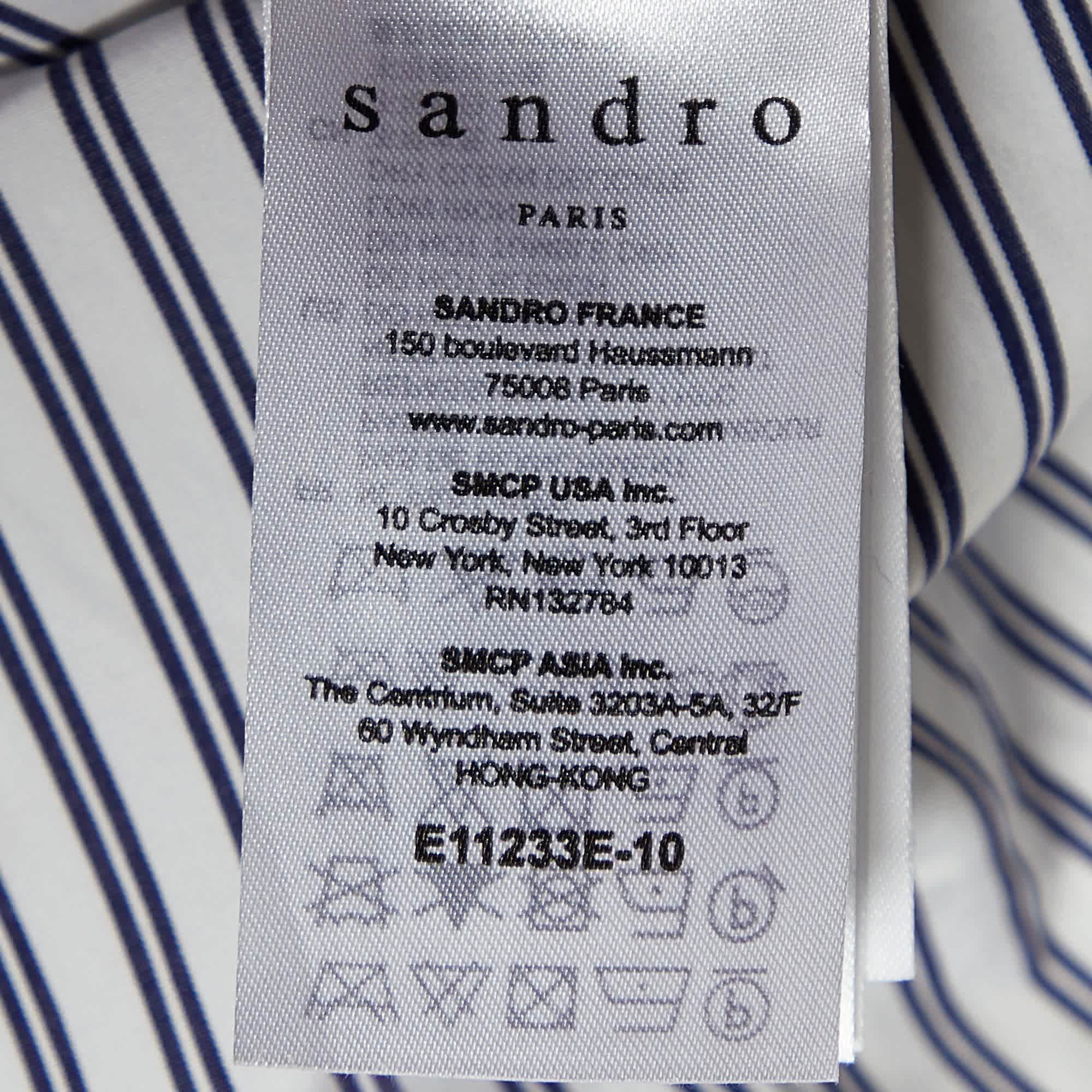 Sandro White/blue Striped Cotton Lace Trim Dorothee Top