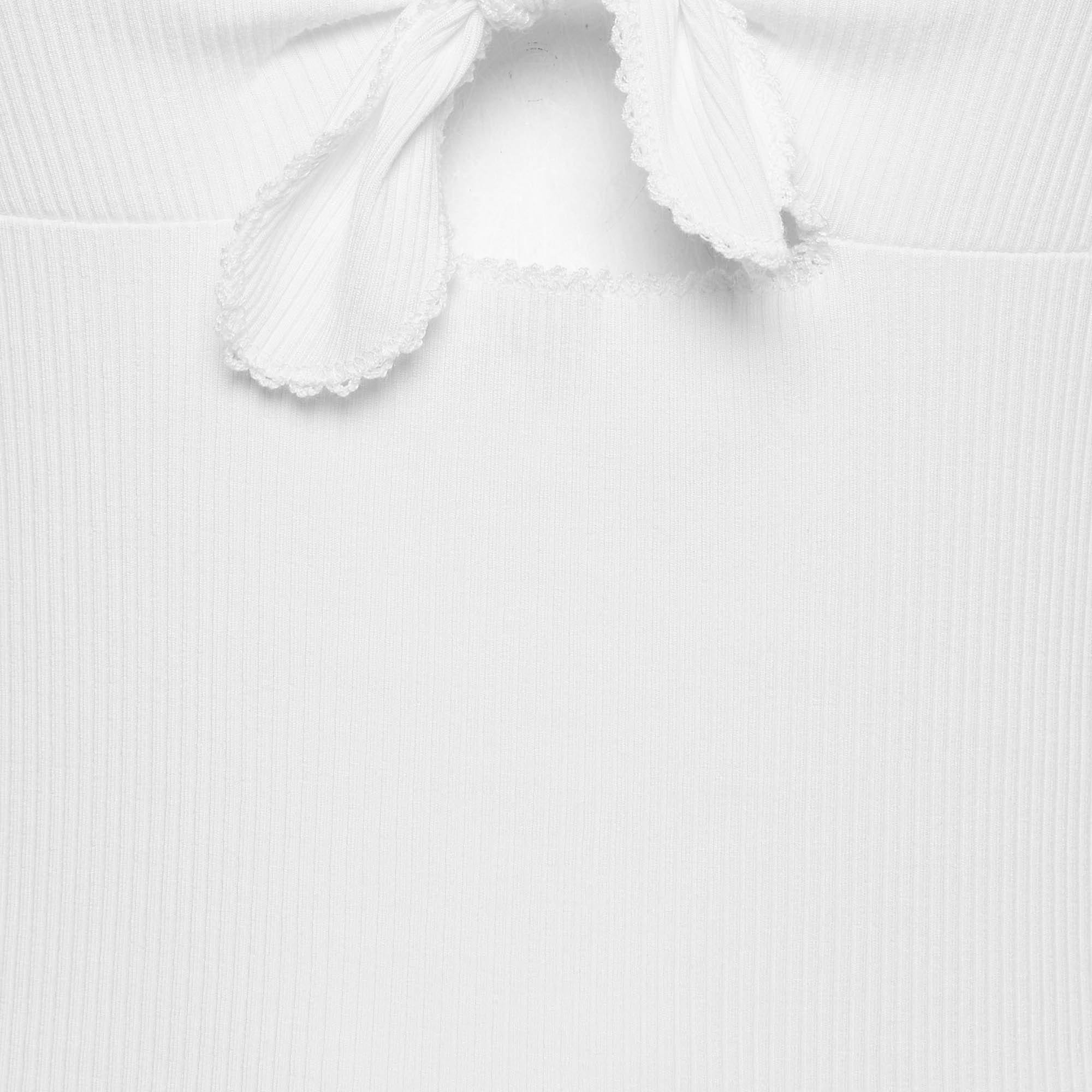 Sandro White Rib Knit Knotted Neck Sleeveless Top