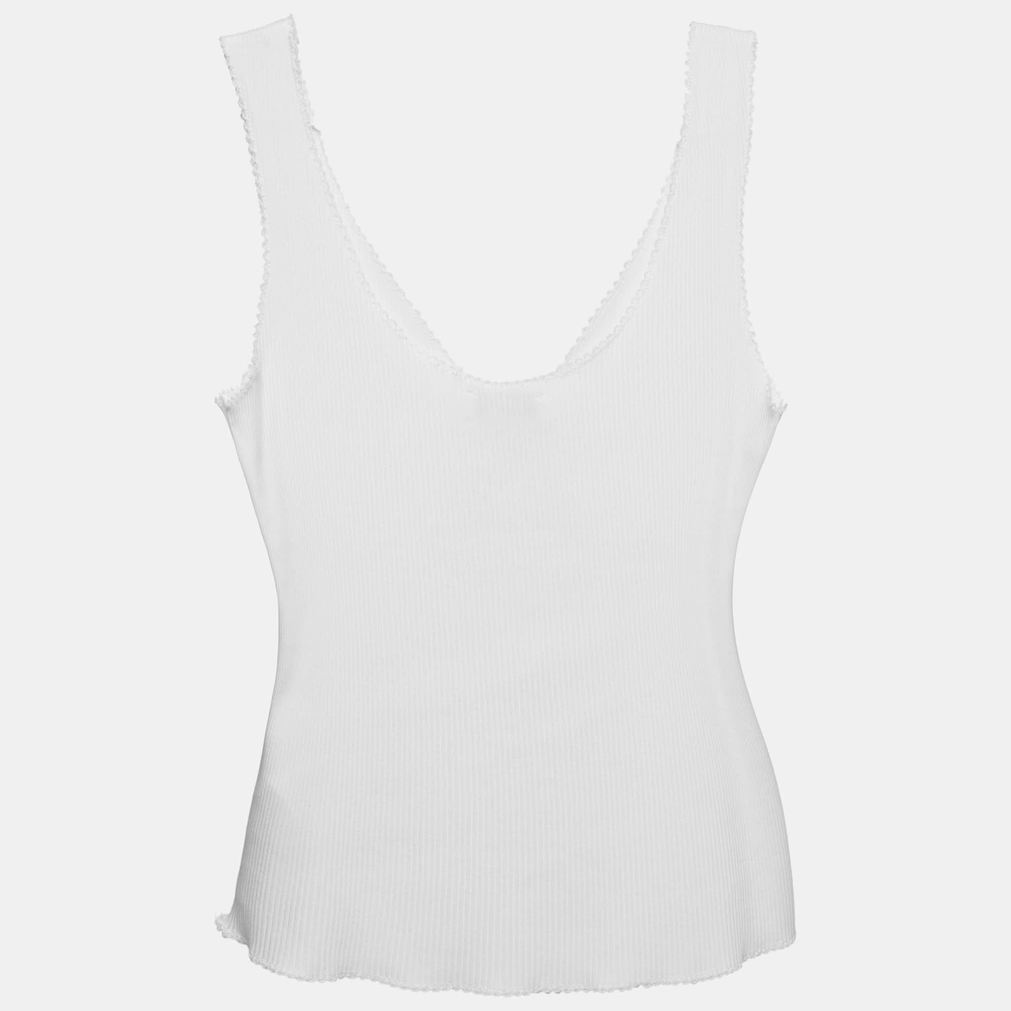 Sandro White Rib Knit Knotted Neck Sleeveless Top