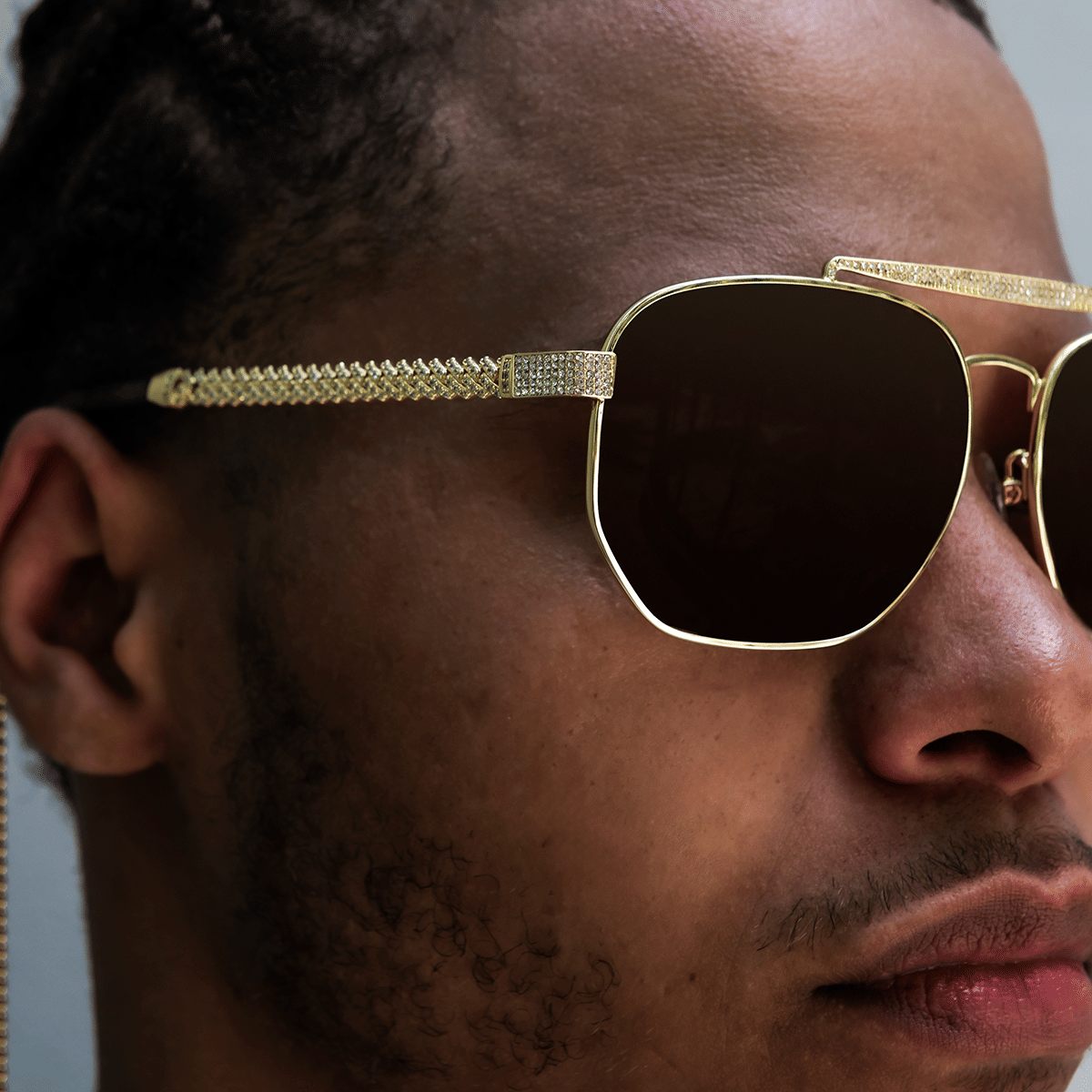 GLD Men The Grove Sunglasses in Yellow Gold with Sunglass Chain