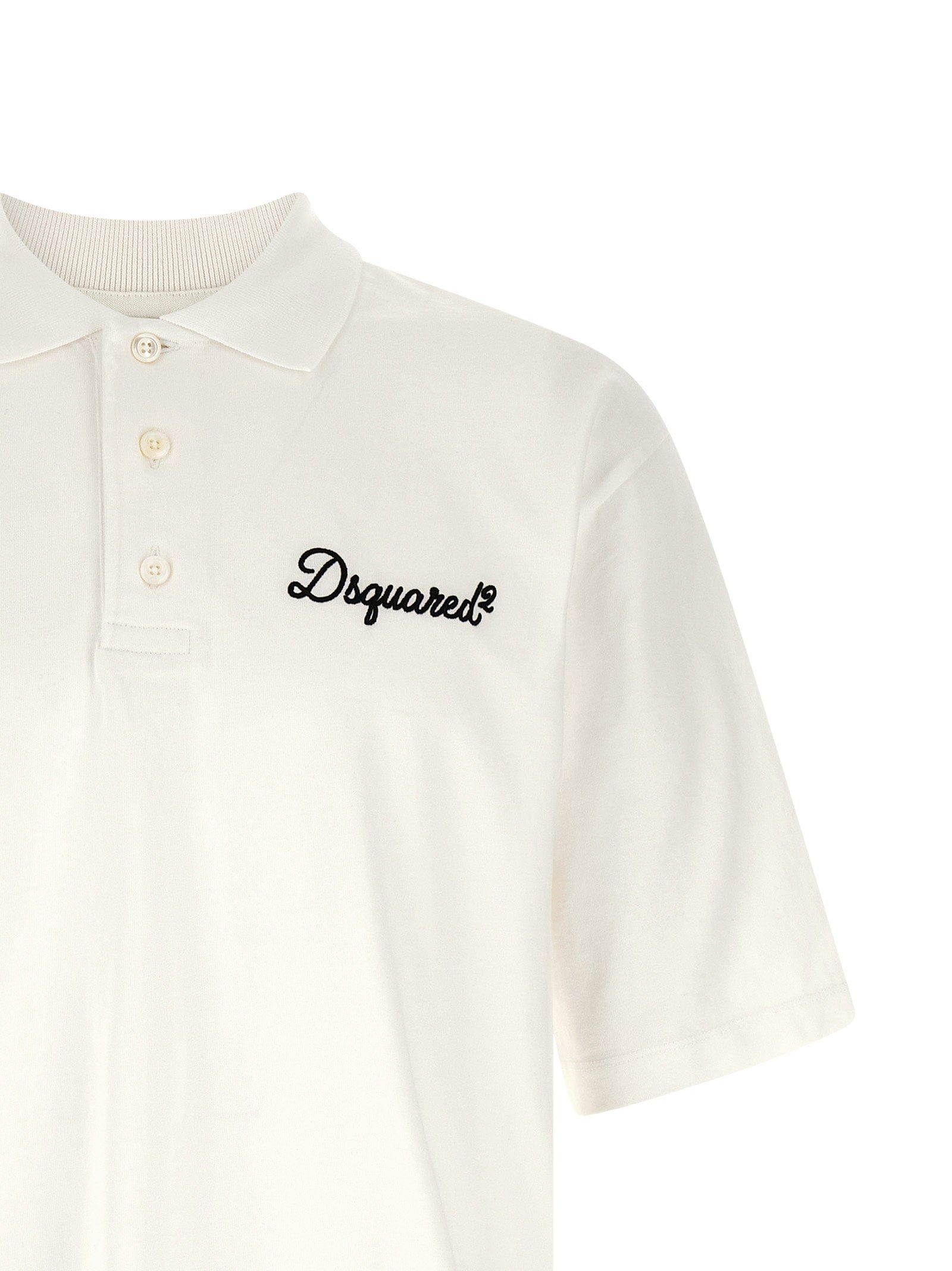 DSQUARED2 Logo - Embroidered Cotton Jersey Polo Shirt — White