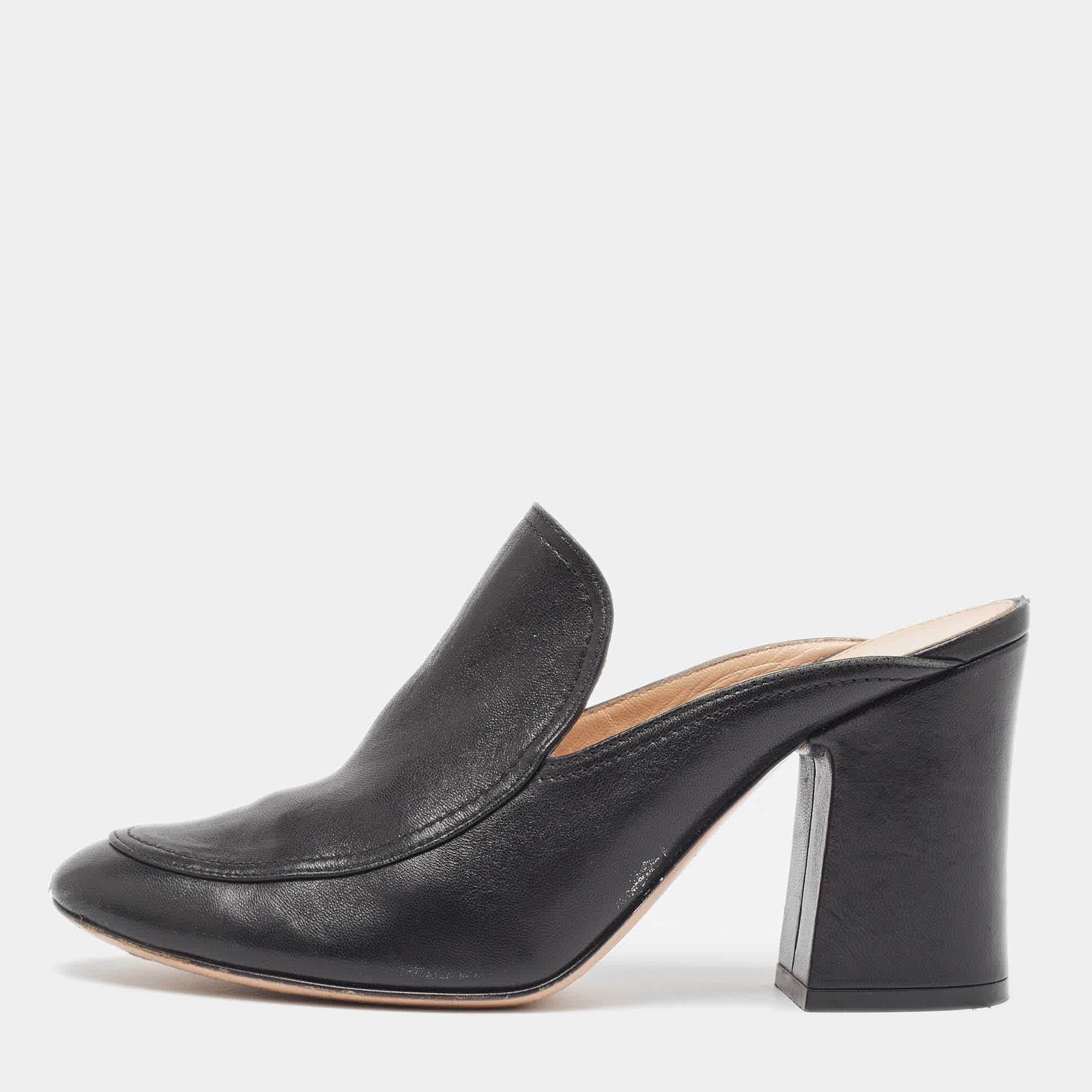 Gianvito Rossi Black Leather Slides Sandals