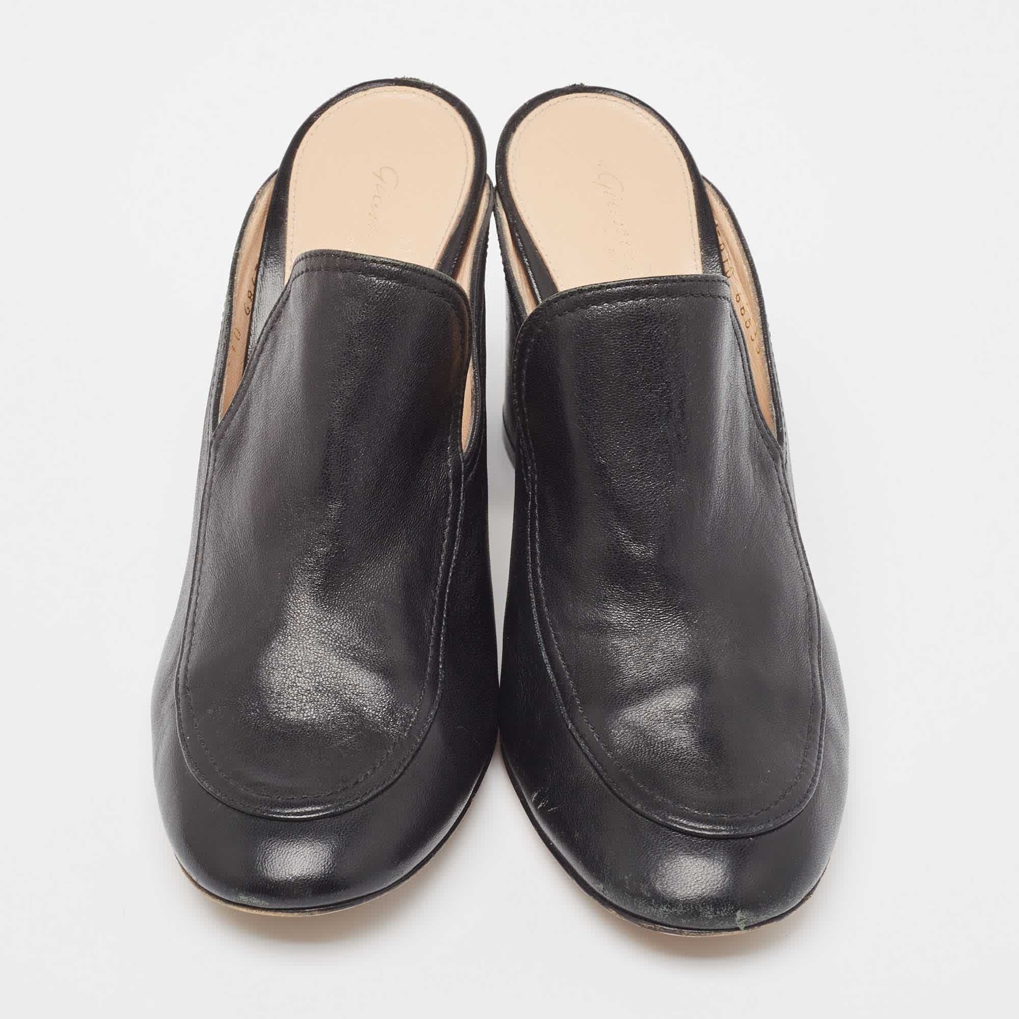 Gianvito Rossi Black Leather Slides Sandals