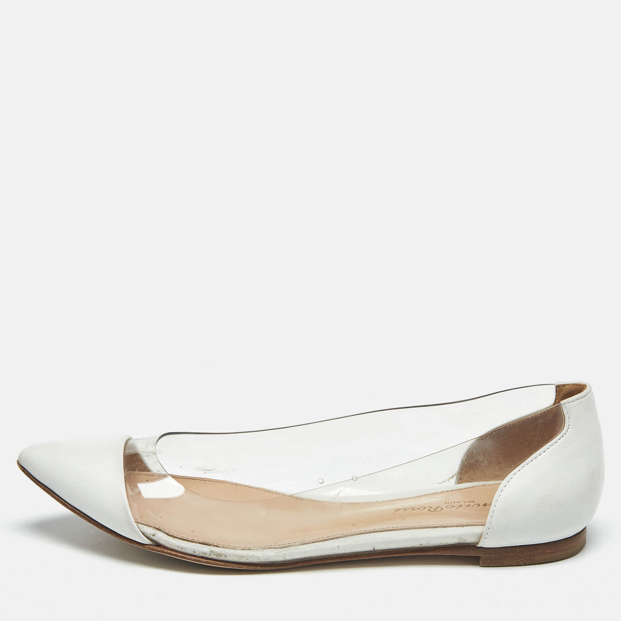 Gianvito Rossi White/transparent Leather And Pvc Plexi Pointed Toe Ballet Flats