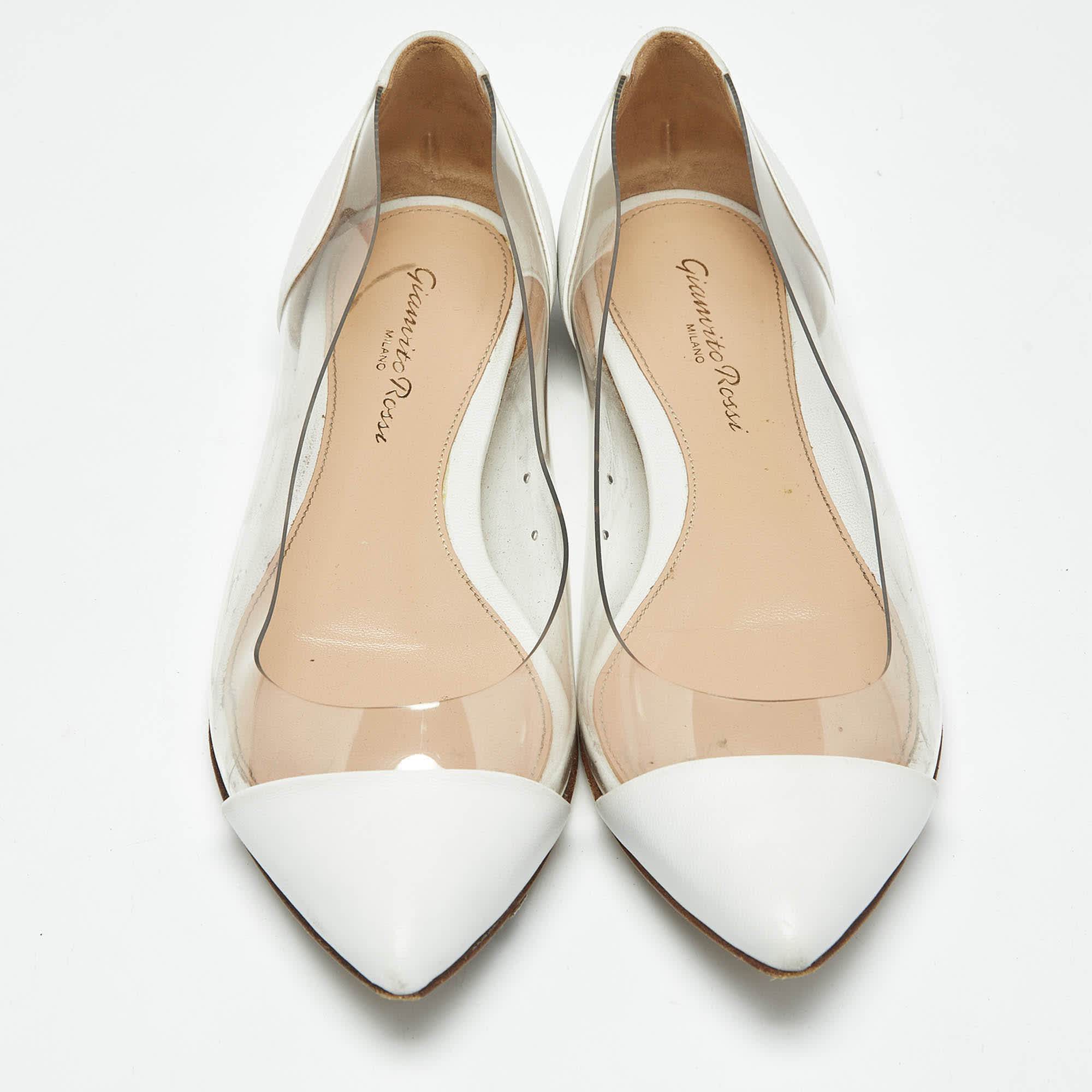 Gianvito Rossi White/transparent Leather And Pvc Plexi Pointed Toe Ballet Flats