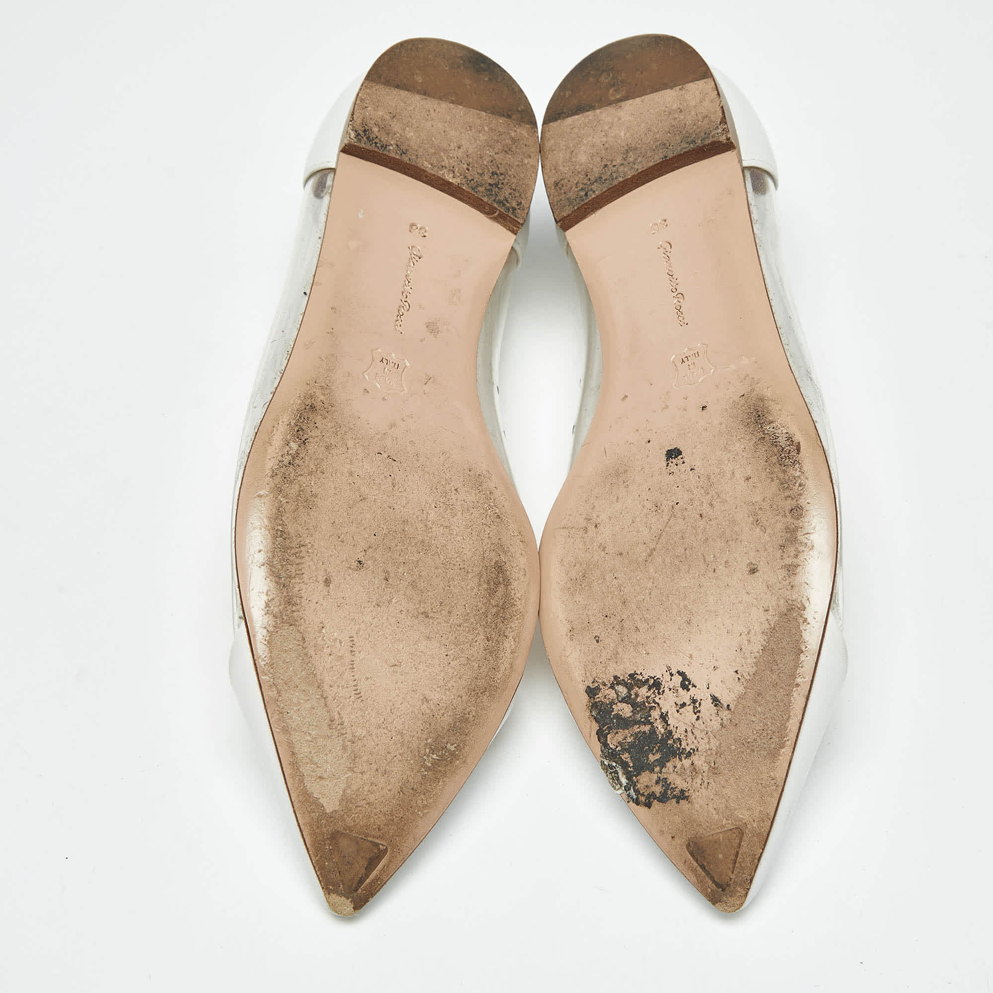 Gianvito Rossi White/transparent Leather And Pvc Plexi Pointed Toe Ballet Flats