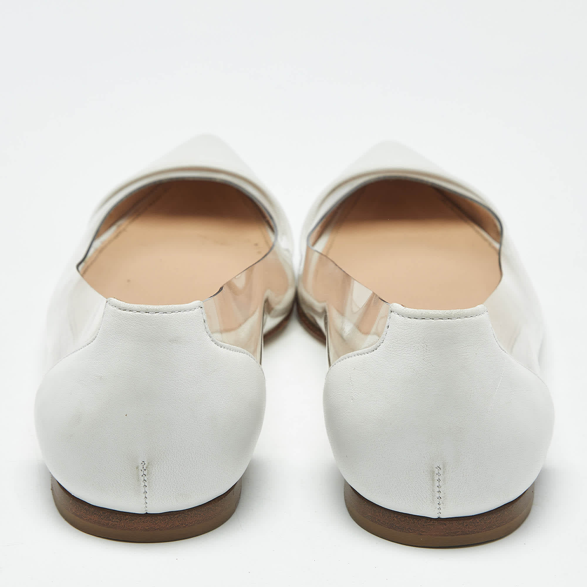 Gianvito Rossi White/transparent Leather And Pvc Plexi Pointed Toe Ballet Flats