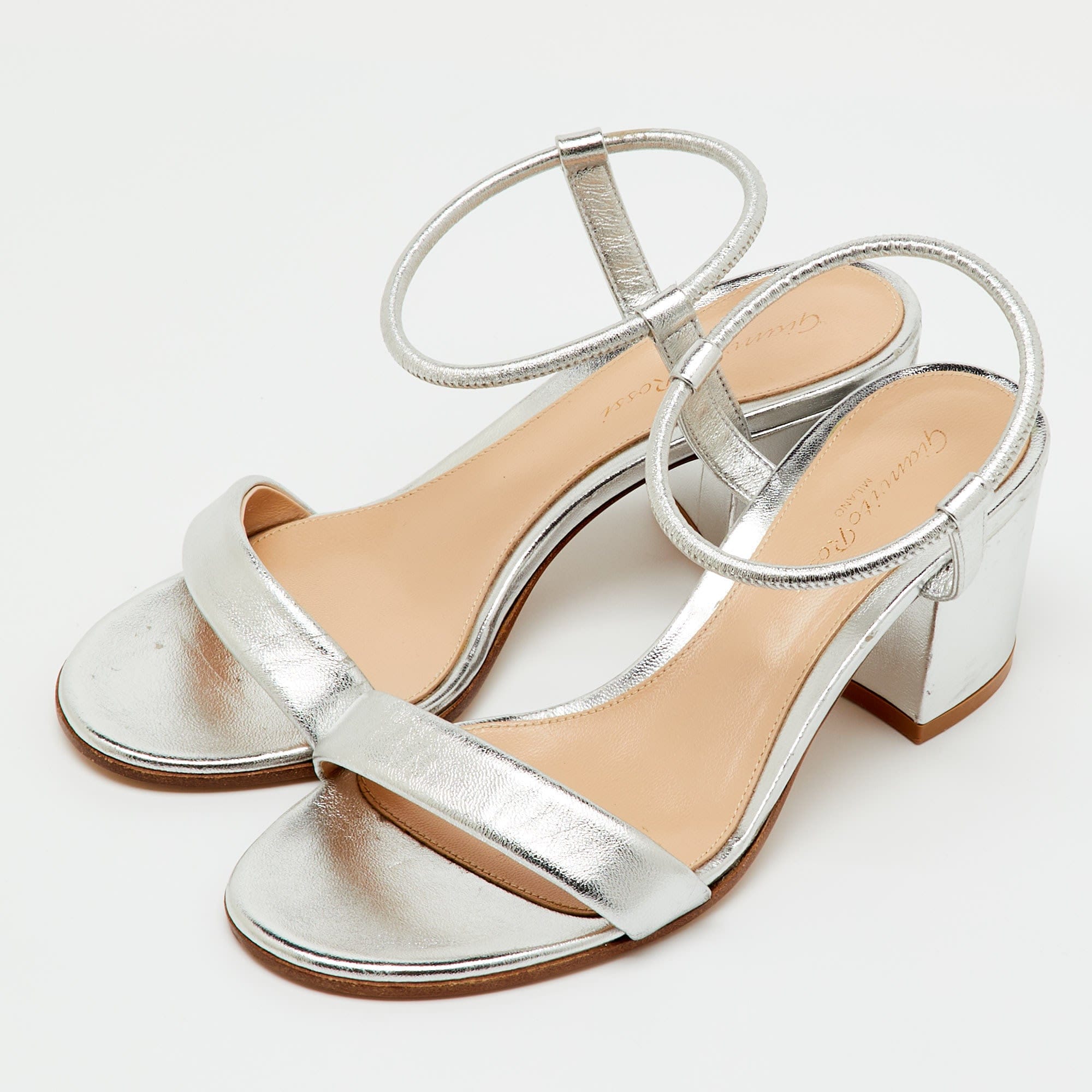 Gianvito Rossi Silver Metallic Leather Nikki Ankle Strap Sandals