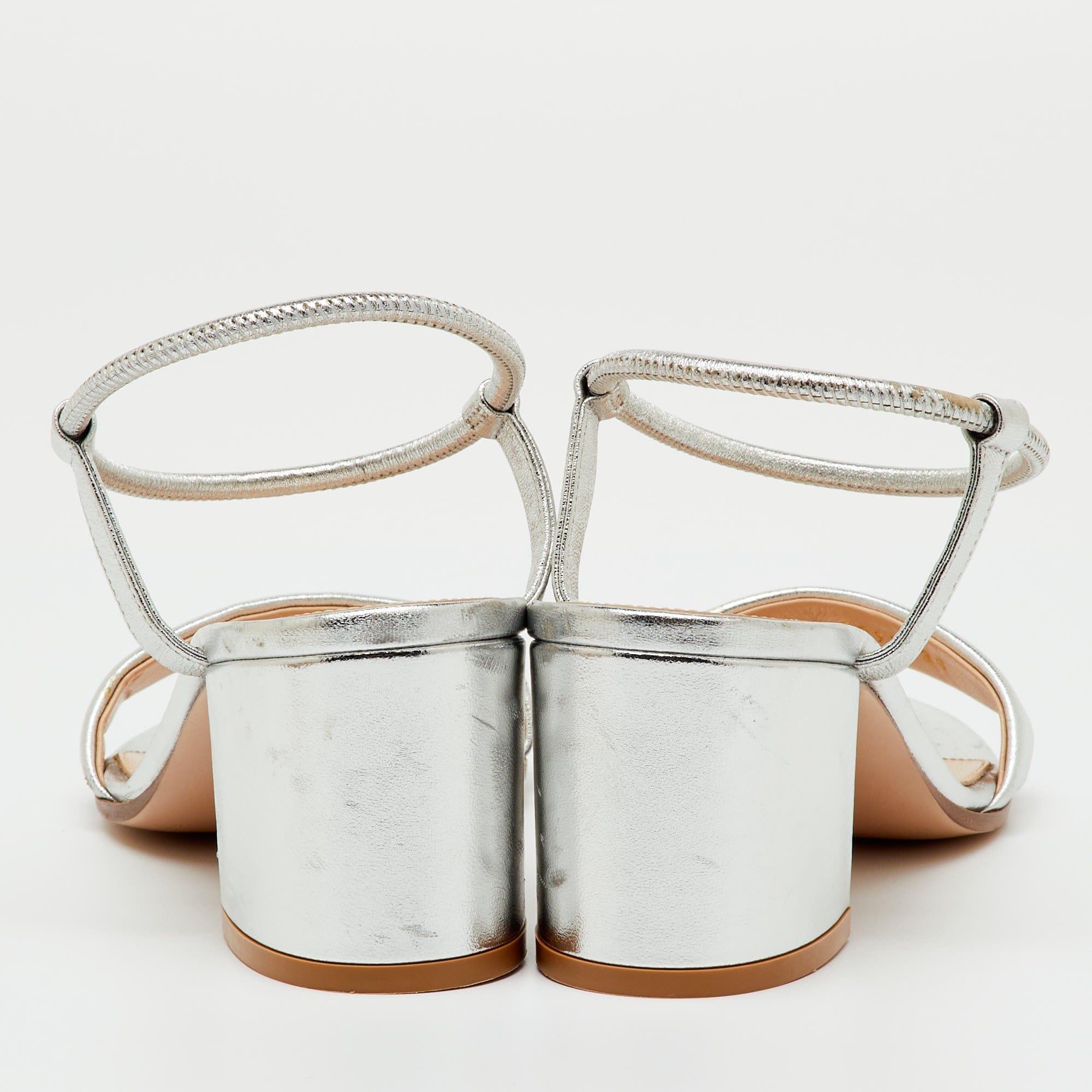 Gianvito Rossi Silver Metallic Leather Nikki Ankle Strap Sandals