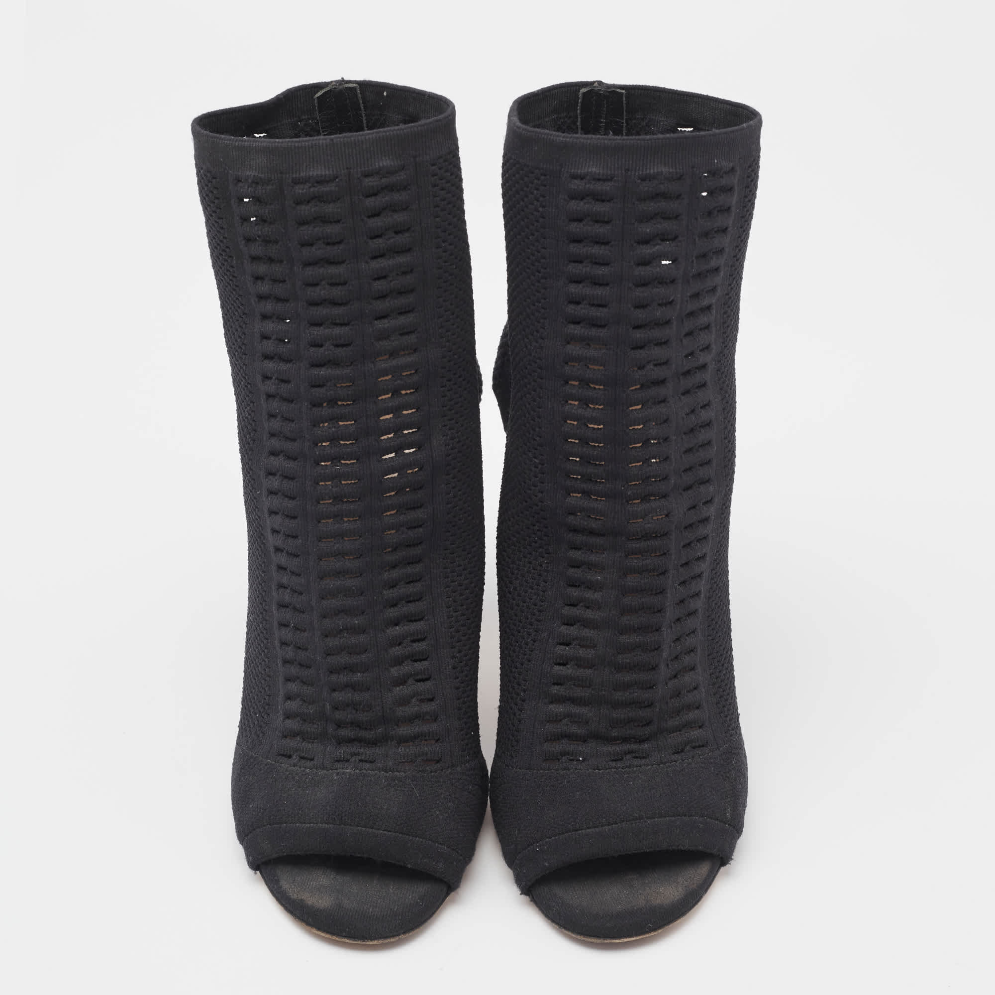 Gianvito Rossi Black Stretch Knit Vires Open Toe Ankle Length Boots