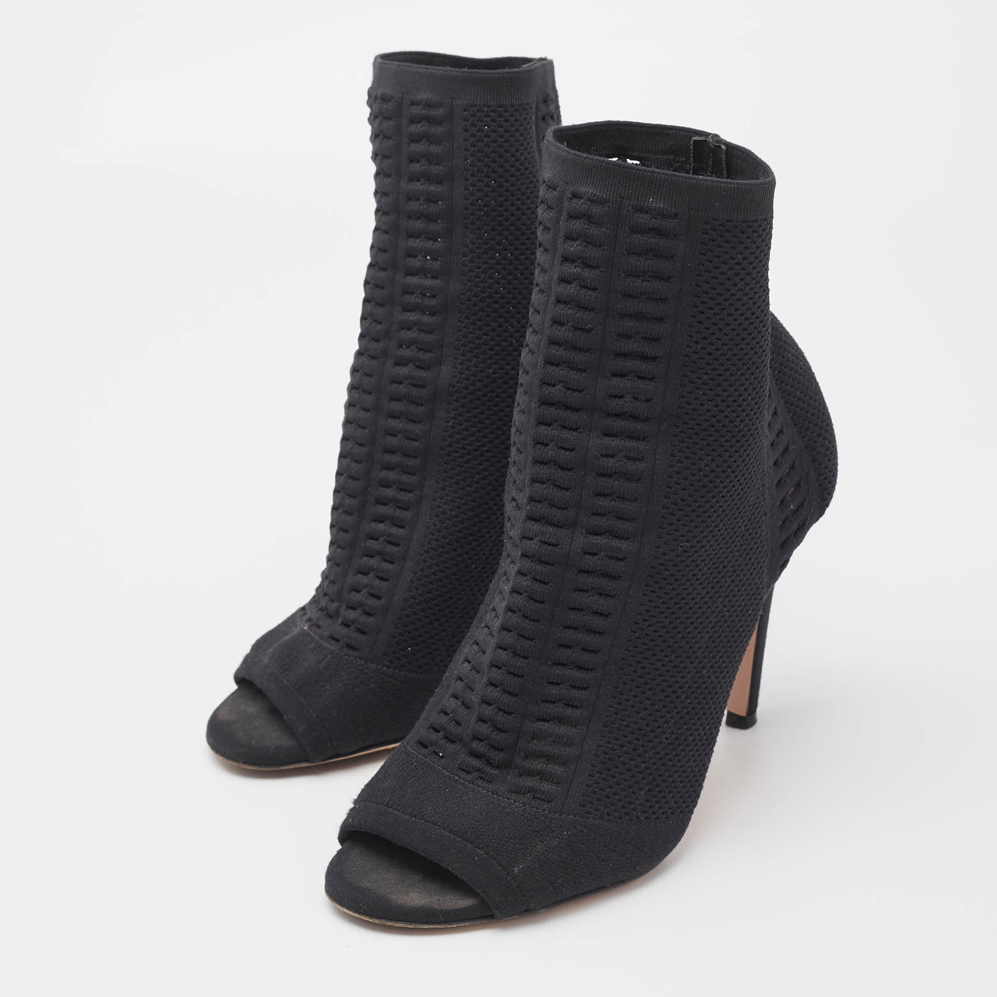Gianvito Rossi Black Stretch Knit Vires Open Toe Ankle Length Boots