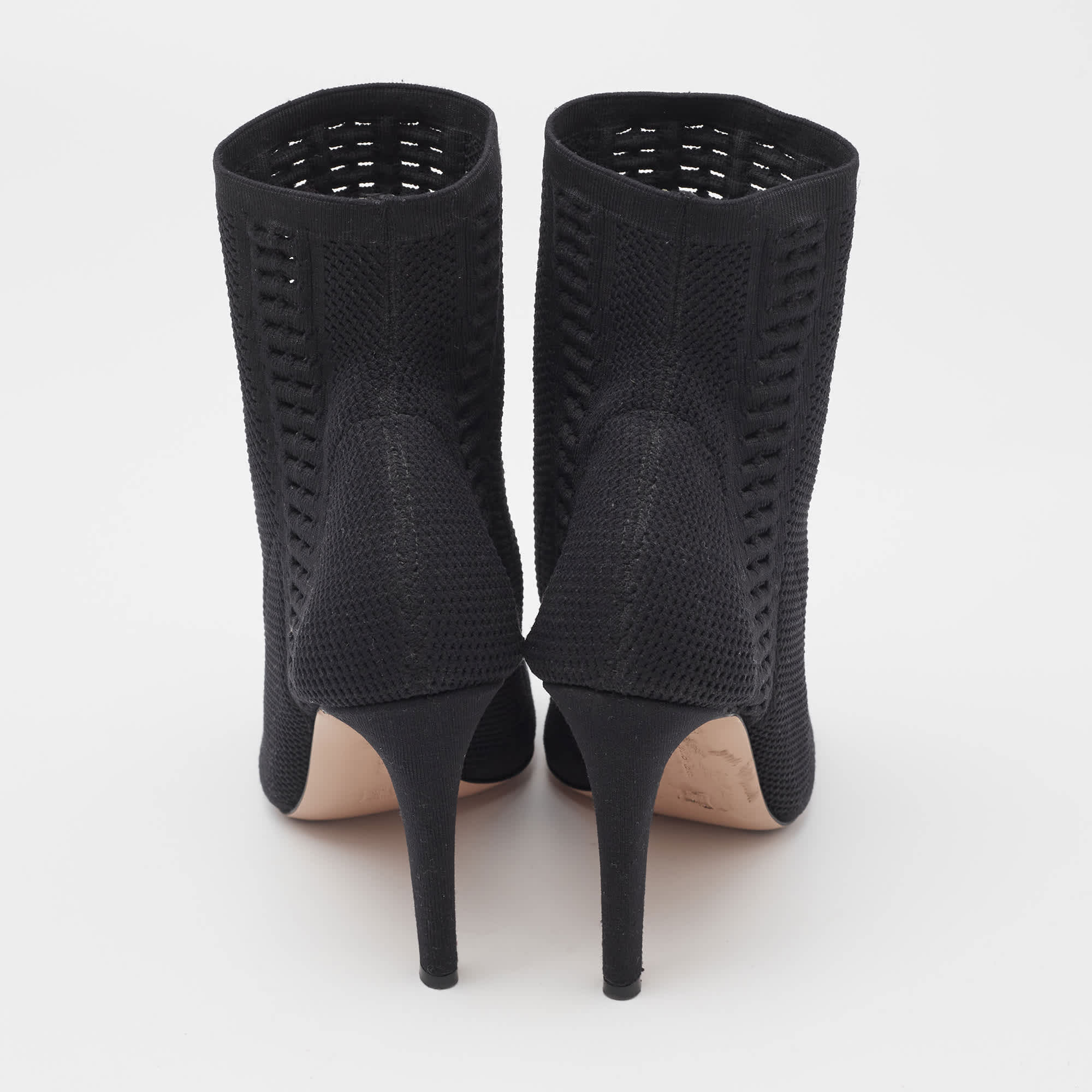 Gianvito Rossi Black Stretch Knit Vires Open Toe Ankle Length Boots