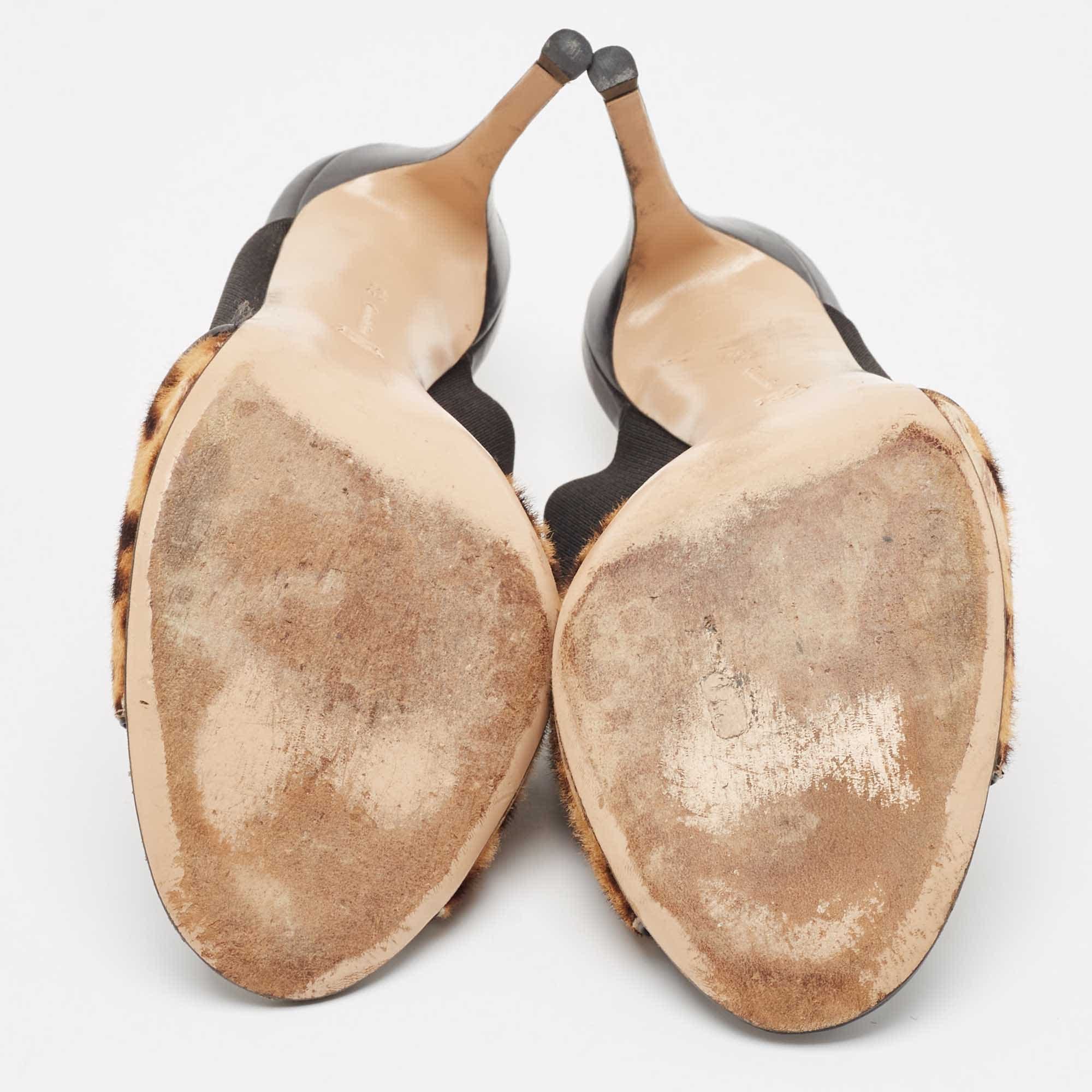 Gianvito Rossi Brown/black Leopard Print Calf Hair And Fabric Mules