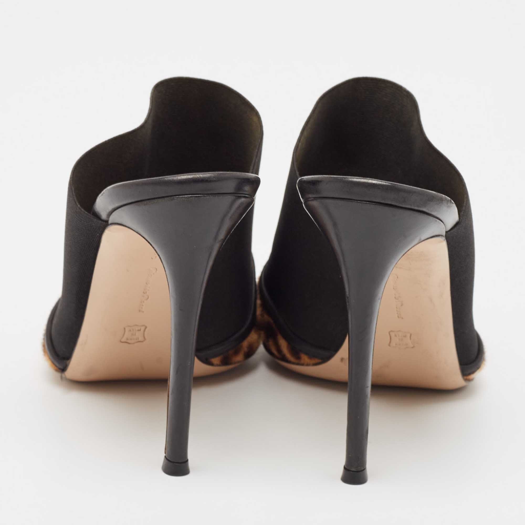 Gianvito Rossi Brown/black Leopard Print Calf Hair And Fabric Mules