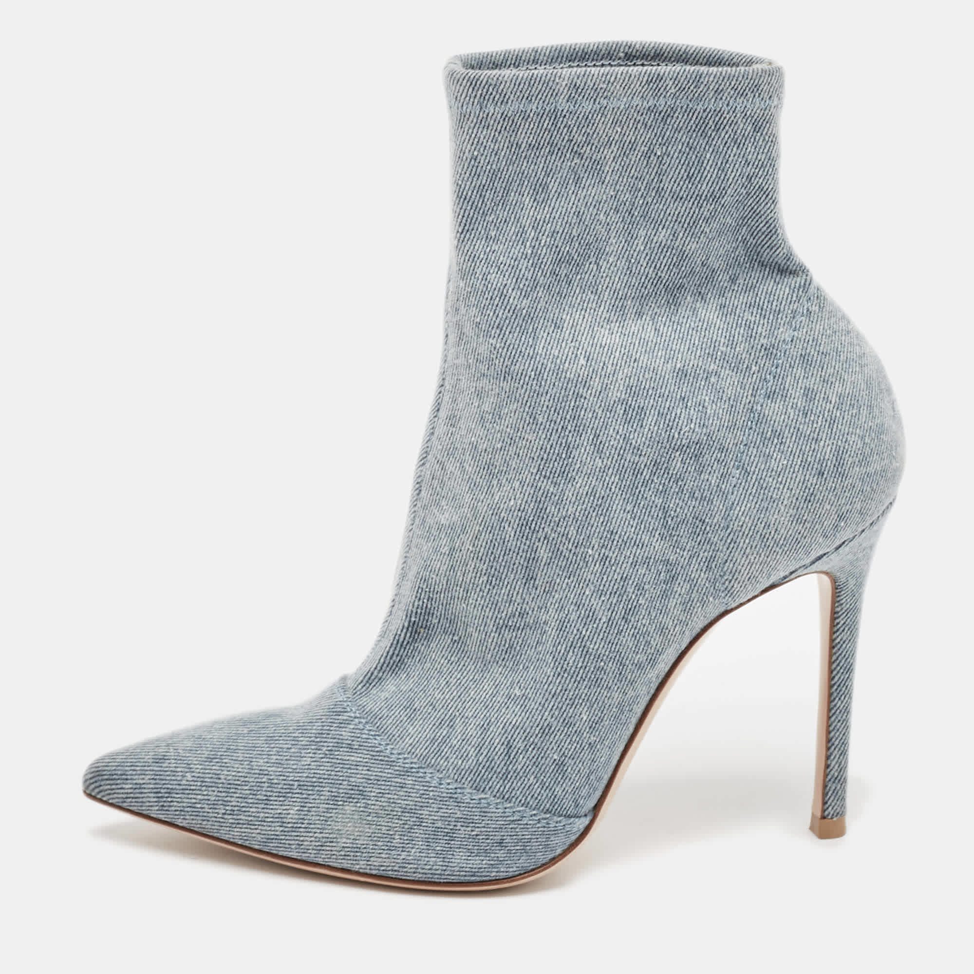 Gianvito Rossi Blue Denim Pointed Toe Ankle Length Boots