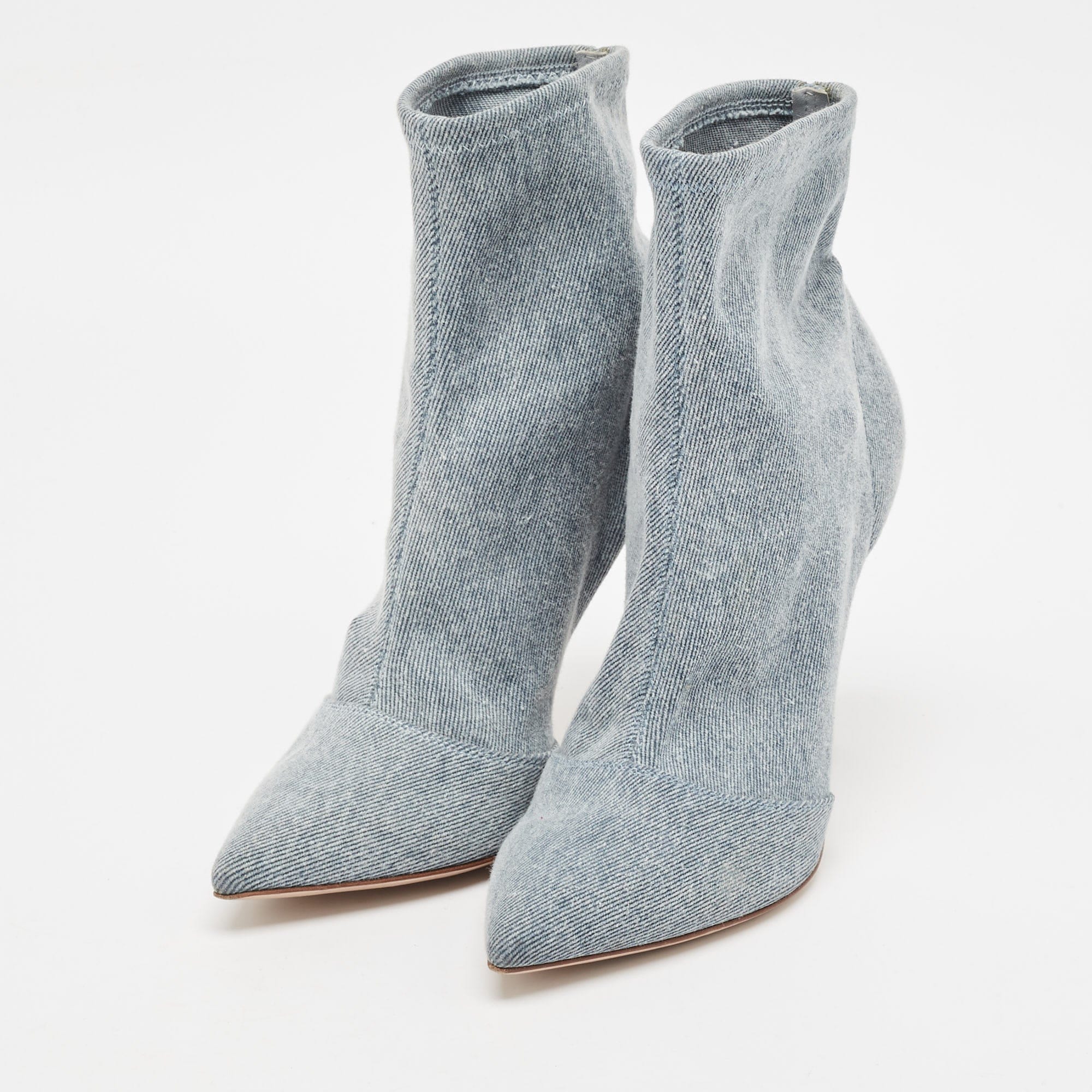Gianvito Rossi Blue Denim Pointed Toe Ankle Length Boots