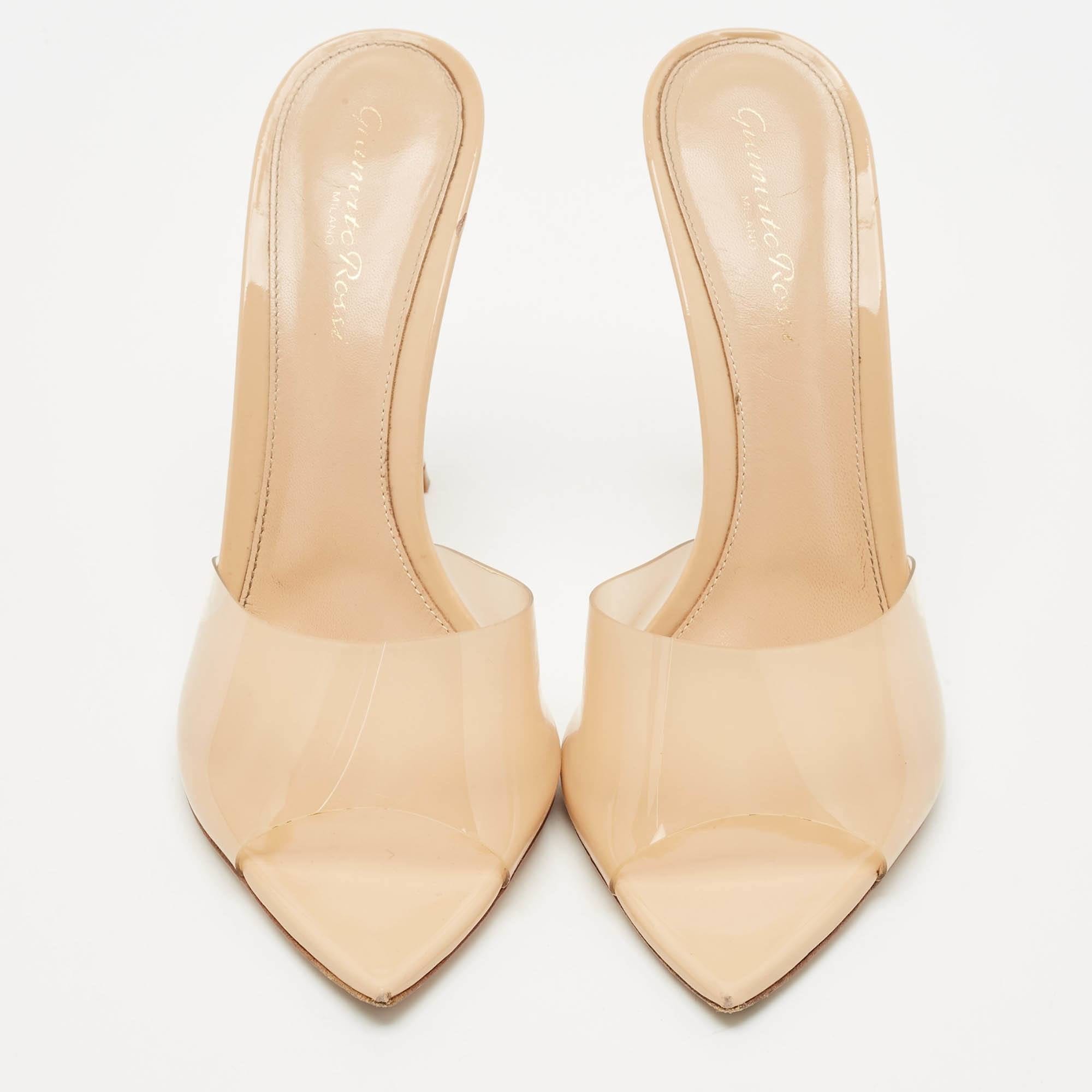 Gianvito Rossi Beige Patent Leather And Pvc Elle Slide Sandals