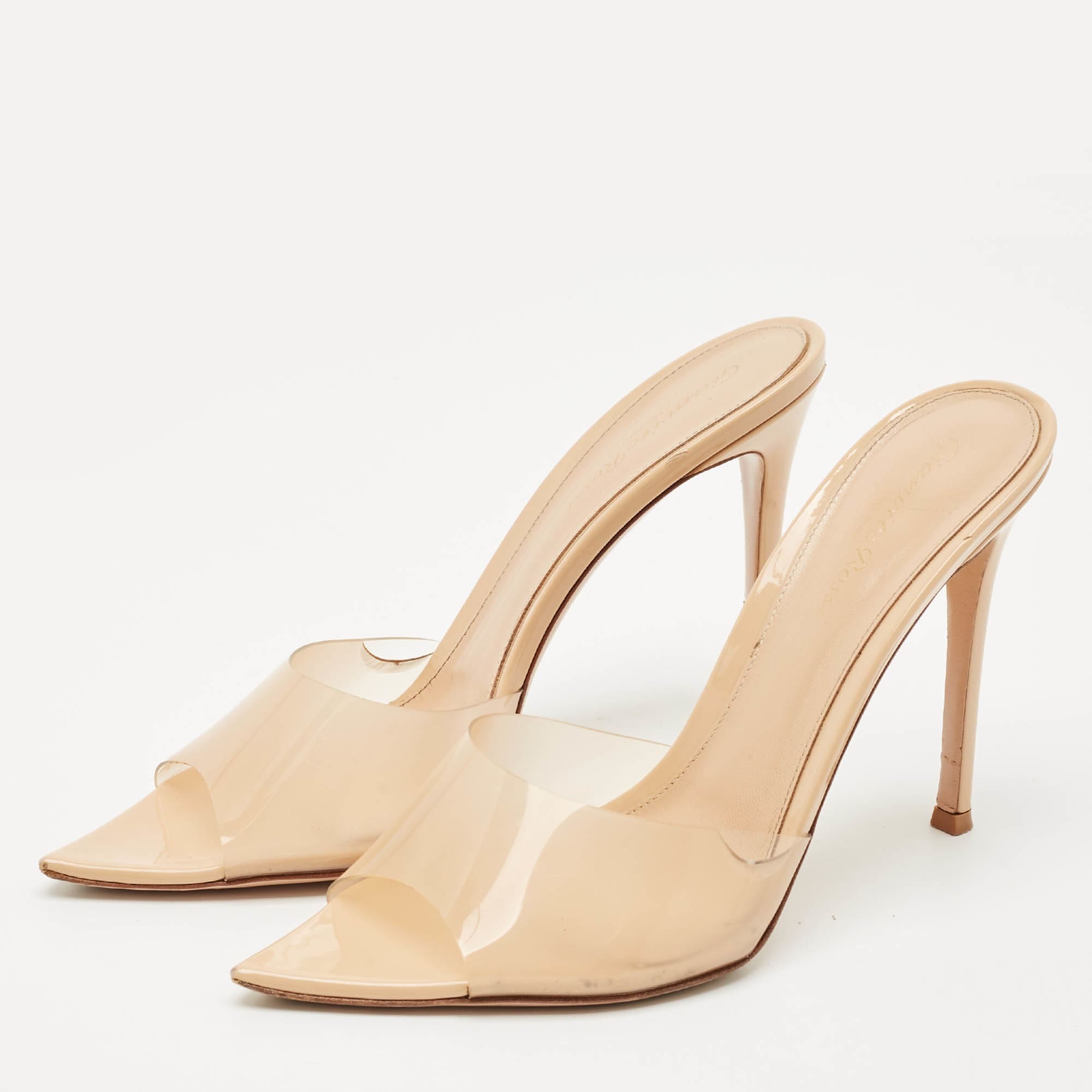 Gianvito Rossi Beige Patent Leather And Pvc Elle Slide Sandals