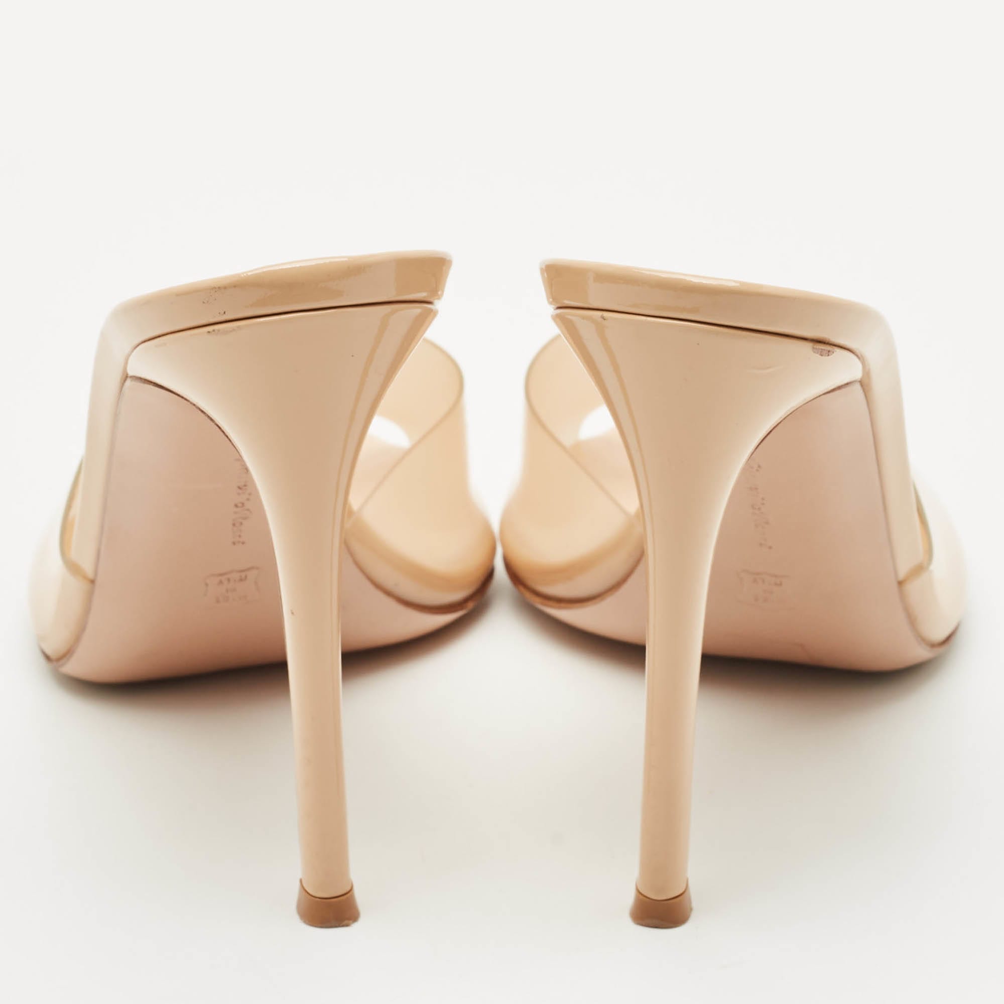 Gianvito Rossi Beige Patent Leather And Pvc Elle Slide Sandals