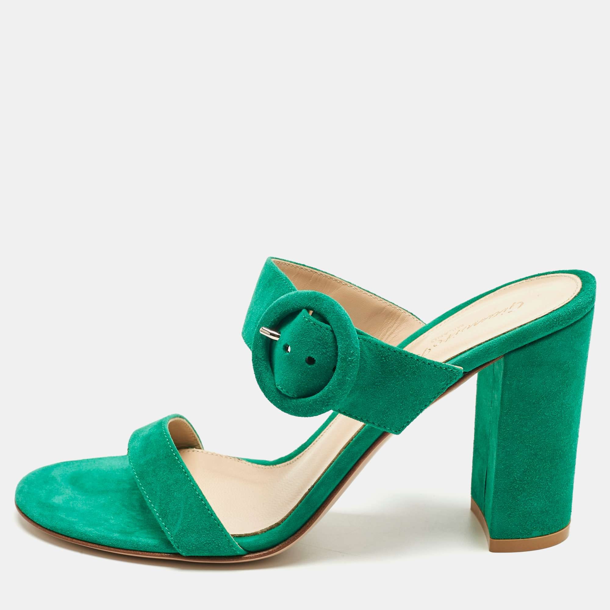 Gianvito Rossi Green Suede Buckle Slide Sandals