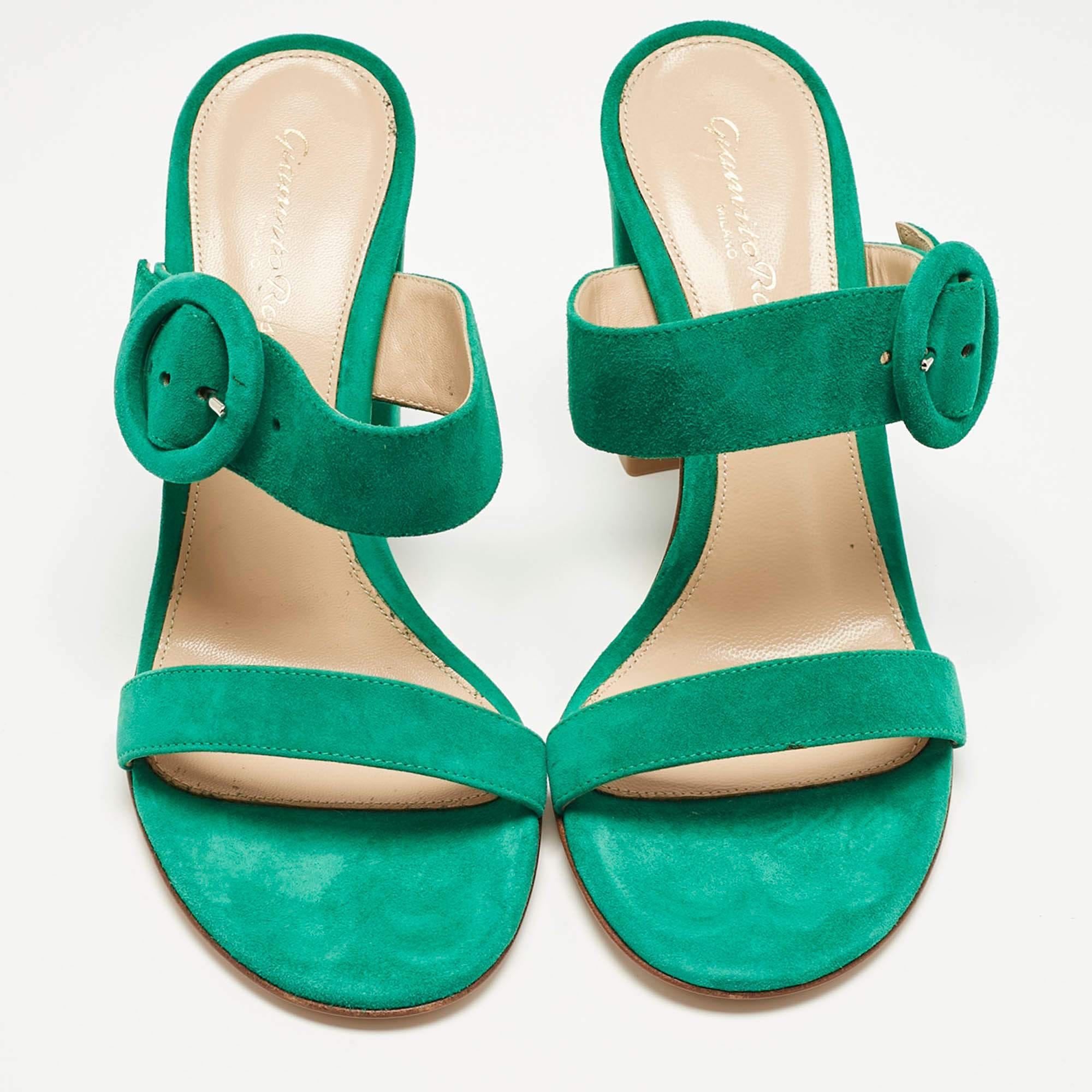 Gianvito Rossi Green Suede Buckle Slide Sandals