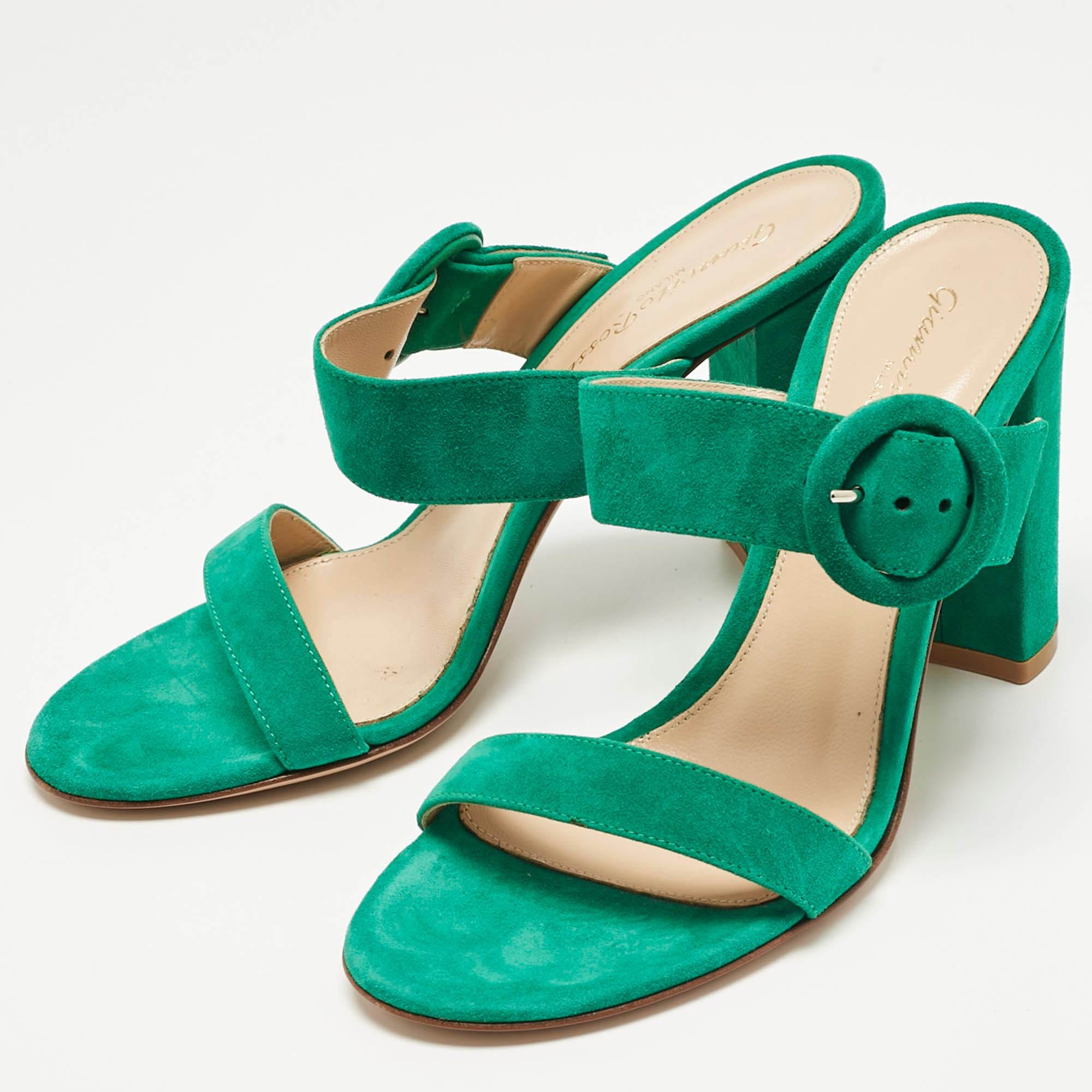 Gianvito Rossi Green Suede Buckle Slide Sandals