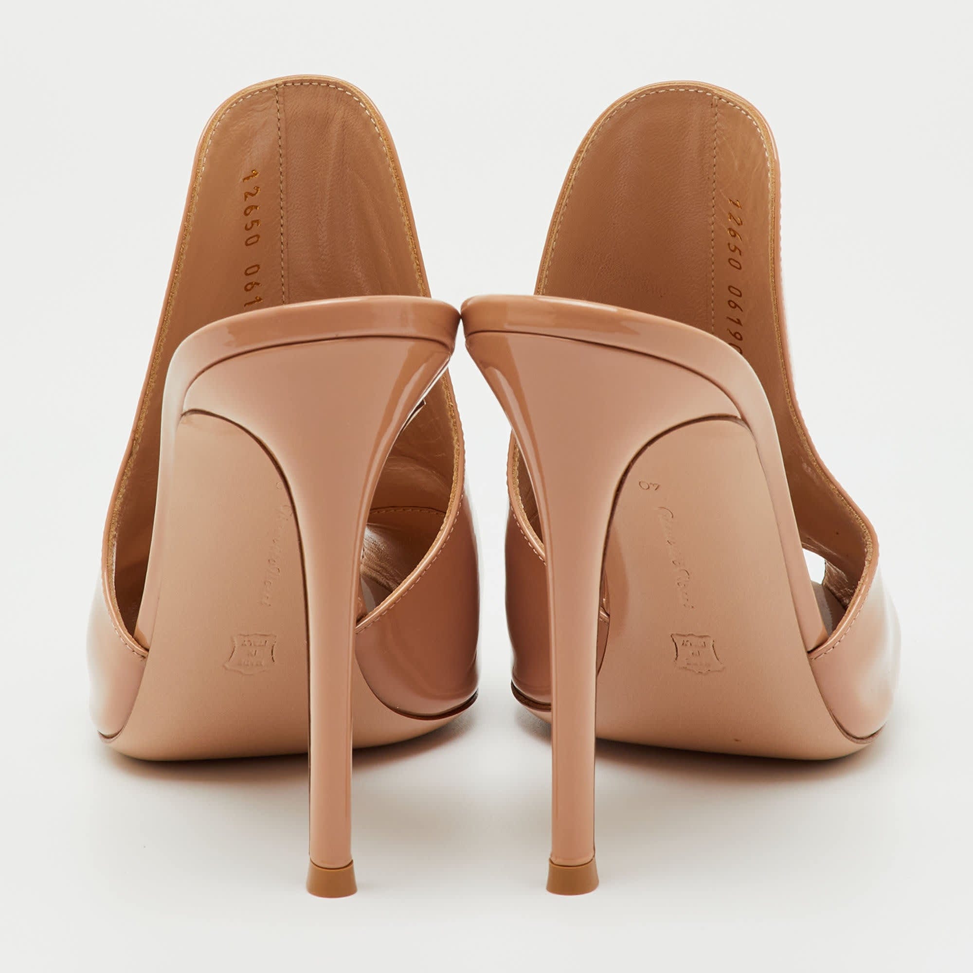 Gianvito Rossi Beige Patent Leather Peep Toe Mules