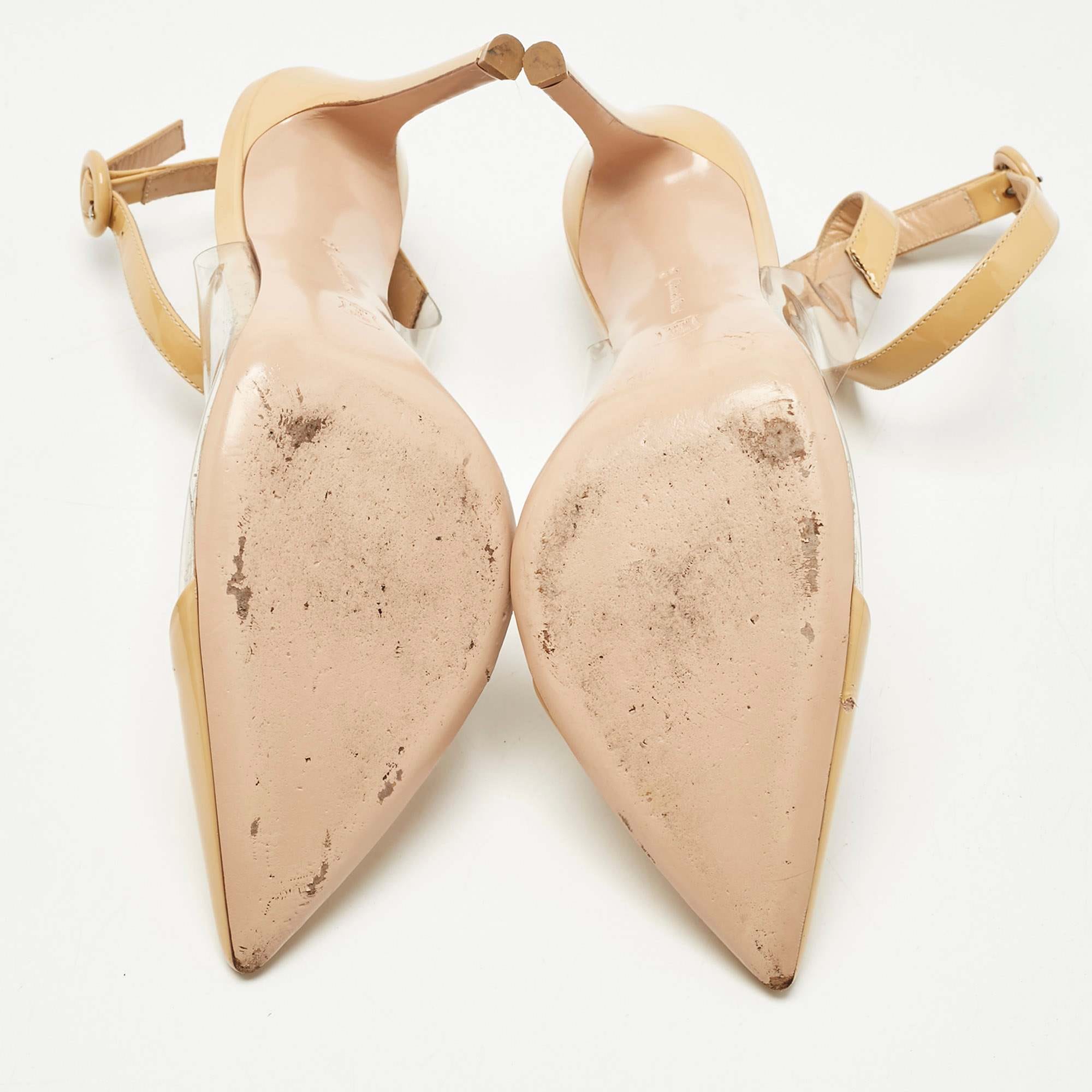 Gianvito Rossi Beige/transparent Leather And Pvc Anise Pointed Toe Ankle Strap Sandals